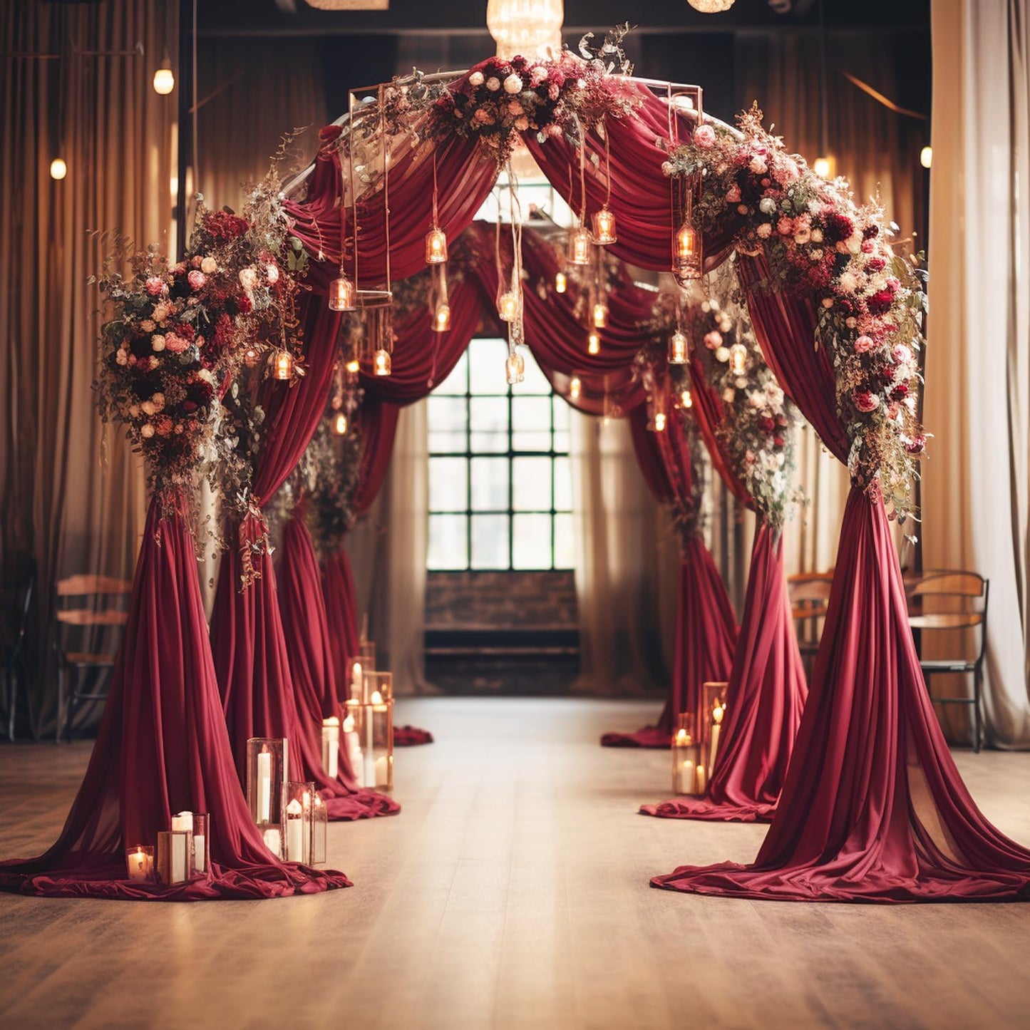 Wokceer Burgundy Wedding Arch Draping Fabric Backdrop 3 Panels 28.7" X 20FT Sheer Drapes Fabric for Wedding Arbor Ceremony Party