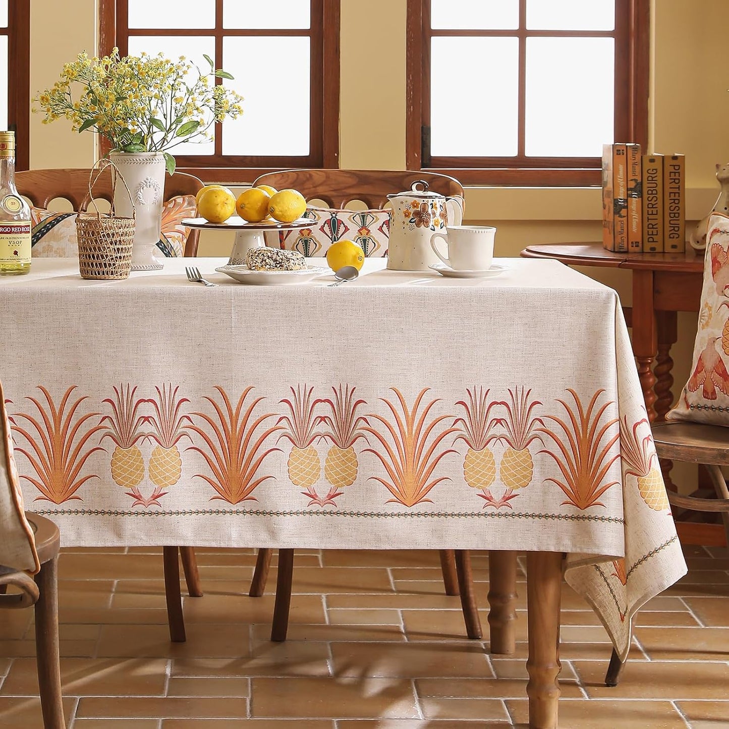 patdrea Designer Linen Small Tablecloth for Rectangle Table,Pineapple Pattern Tablecloths,Table Cover Cloth Colorful Decor for Kitchen Dining Christmas,Thanksgiving,55"x79"-Pineapple B