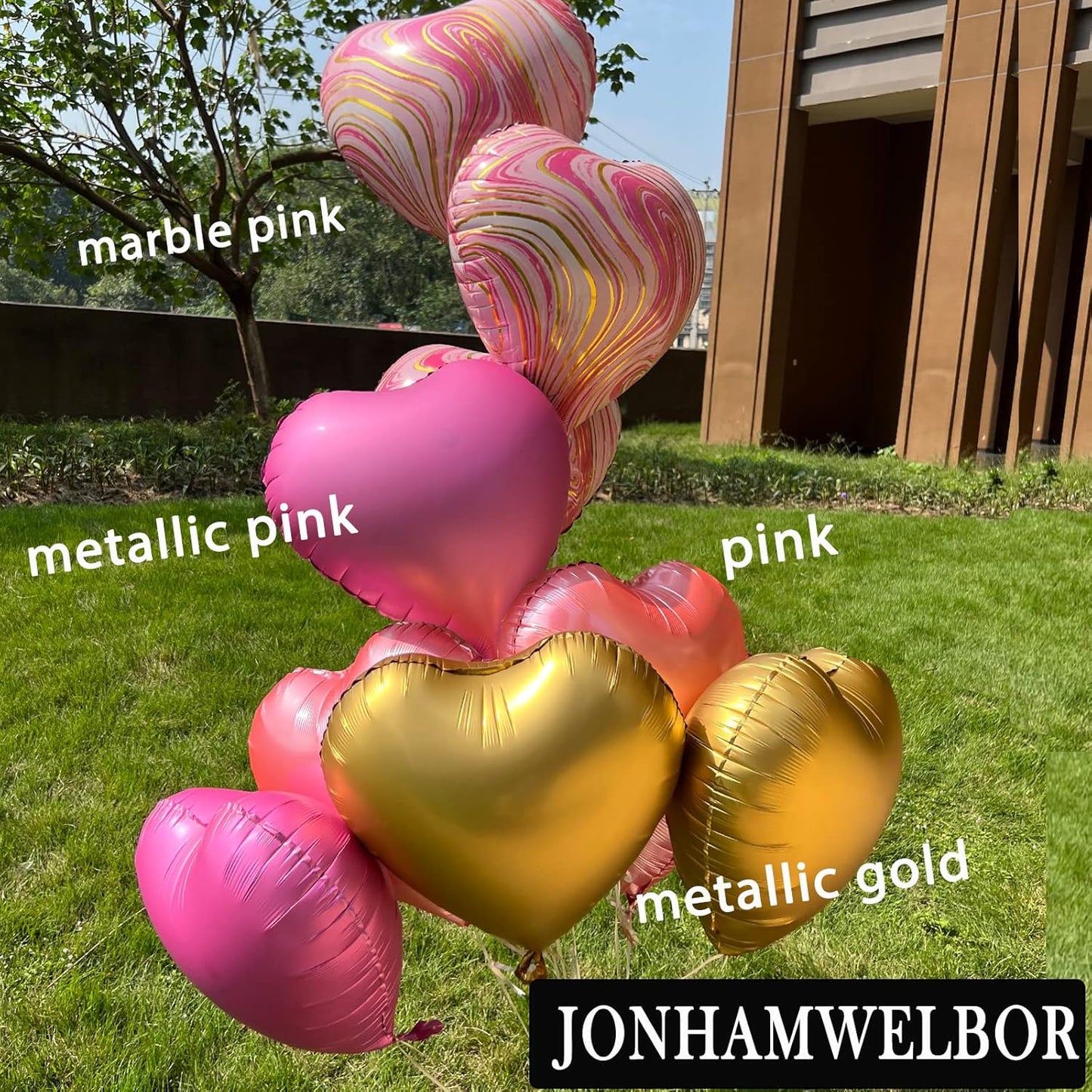 Jonhamwelbor 20Pcs 18 inch Metallic Pink Foil Mylar Heart Shape Balloons Decorations Valentines Birthday Wedding Baby Shower Party (Metallic Pink)