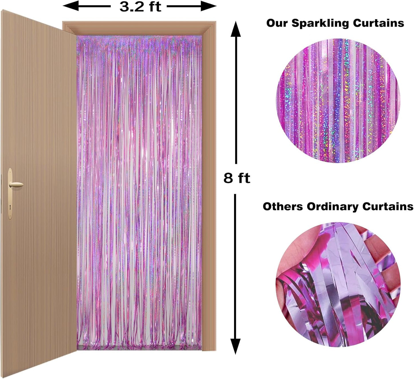 Melsan 2 Pack 3.2 ft x 8.2 ft Tinsel Foil Fringe Curtains Backdrop, Sparkle Metallic Foil Curtains for Party Photo Booth Props Decoration, Pinkish Purple