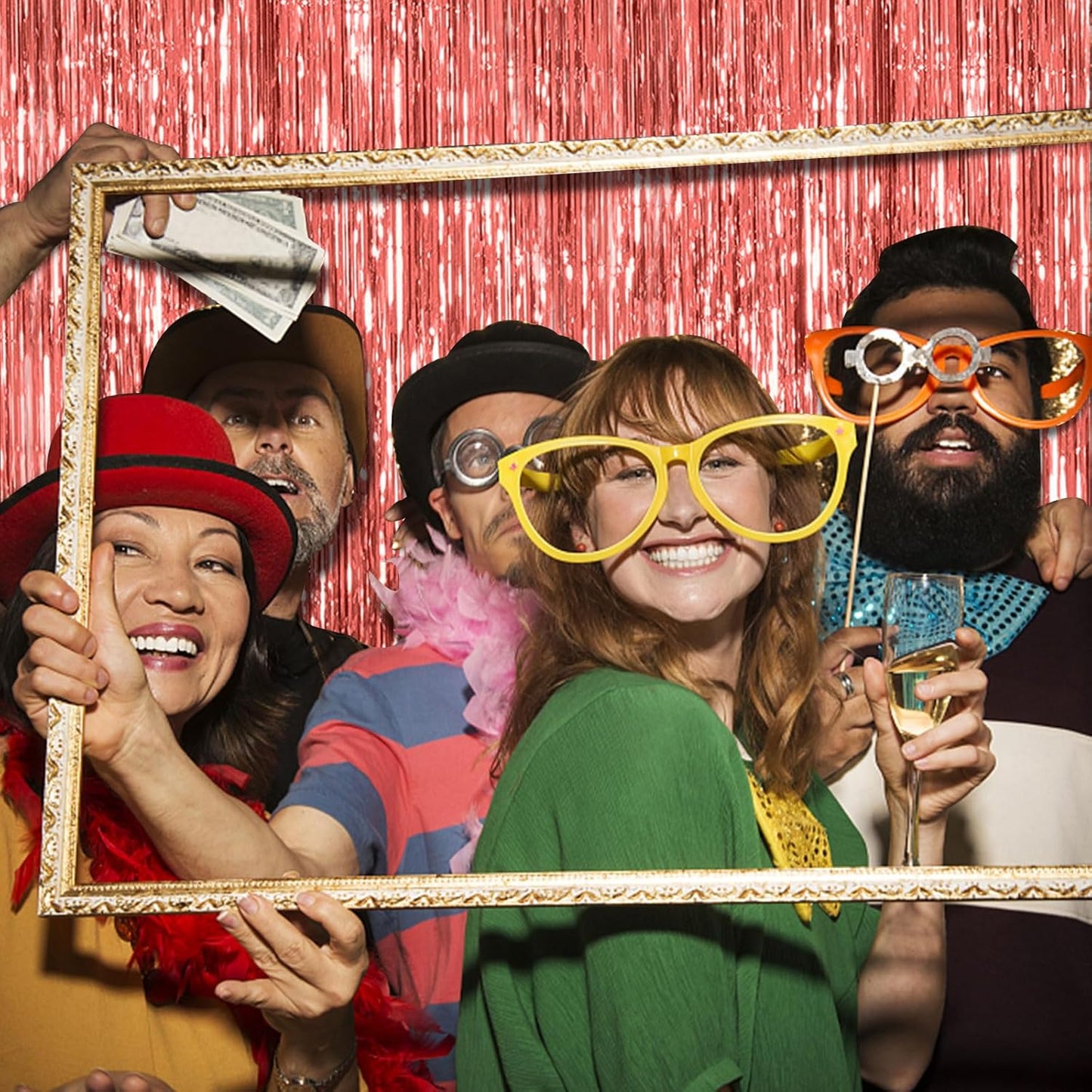 2 Pack Rose Gold Fringe Curtain Backdrop Birthday Bachelorette Party Decorations Metallic Tinsel Streamers Foil Backdrop Christmas Graduation Wedding New Year Party Decorations