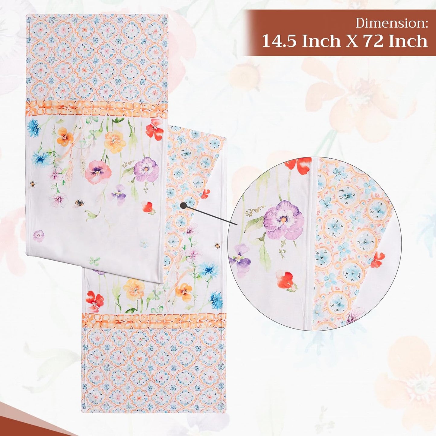 Maison d' Hermine Table Runner 100% Cotton Double Layer Table Runners 72 inches Long Decorative for Home Kitchen Dining Party Wedding Bridal Shower Spring Summer (Summer Whisper , 14.50" x 72")