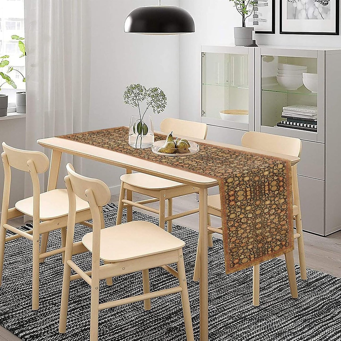 Vintage Boho Floral Table Runner, Rustic Country Farmhouse Orange Yellow Black Retro Flower Pattern for Home Kitchen Table Decor Dining Coffee Room Party Decor 13x108in