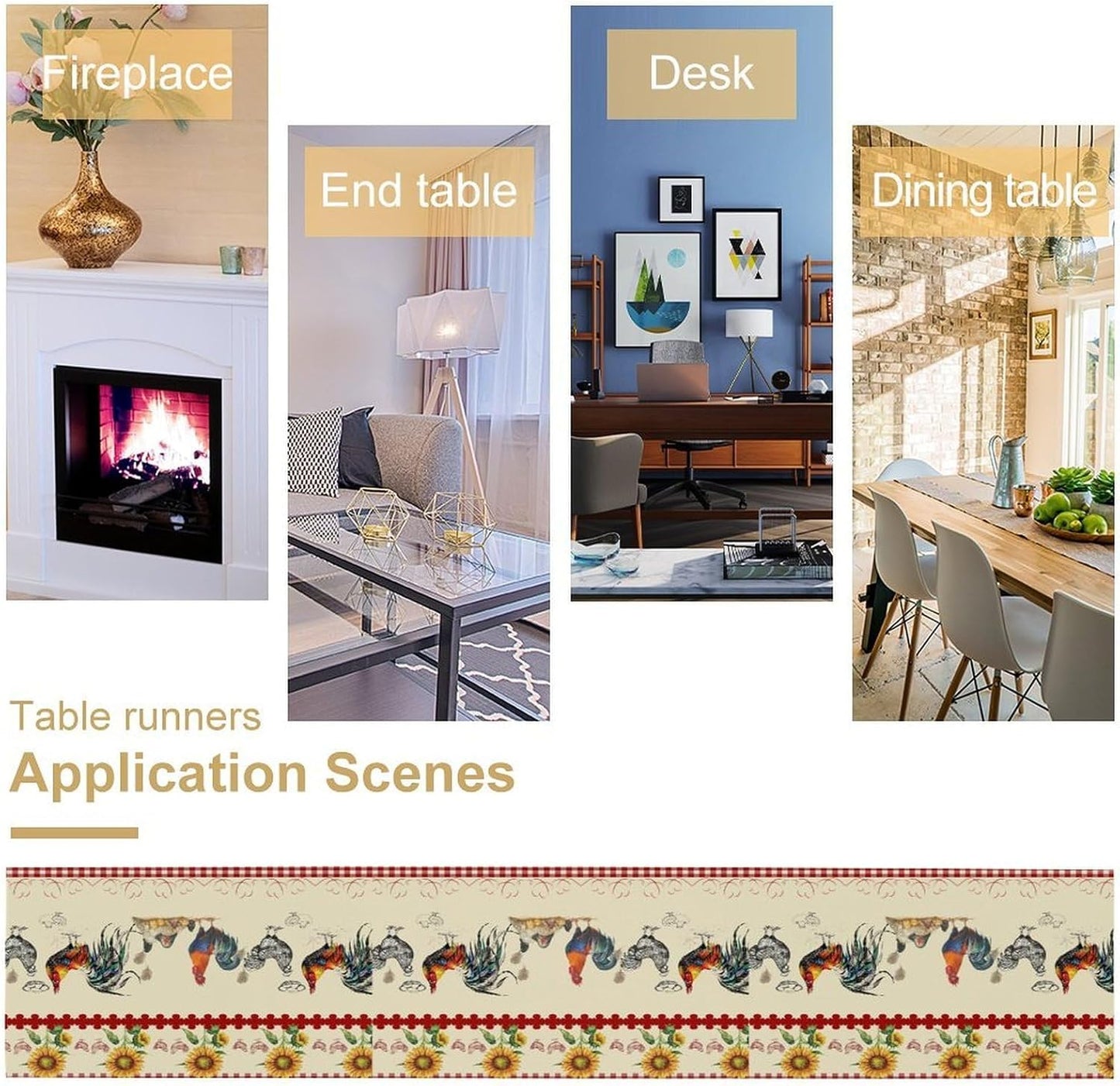 Rustic Rooster Table Runner,Vintage Country Farm Sunflower Chicken Red Plaid Print Tablecloth Burlap for Hotel Indoors Outdoor Dining Room Kitchen Home Decor,W13X L36 in