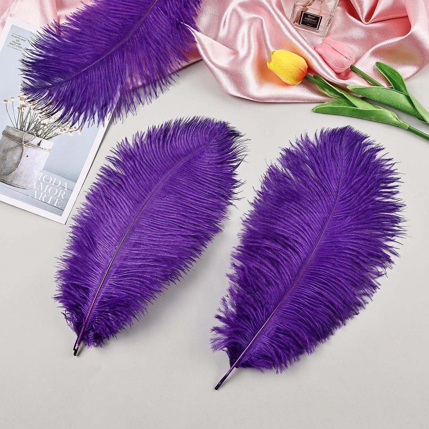 THARAHT 24pcs Purple Ostrich Feathers Natural Bulk 10-12Inch 25cm-30cm for Wedding Party Centerpieces Easter Gatsby and Home Decorate Ostrich Feather