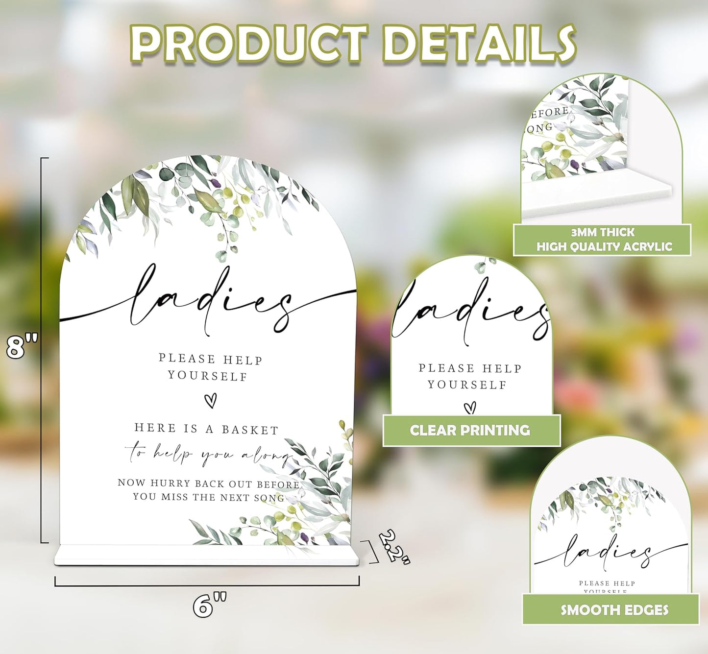 2 Pcs Greenery Wedding Bathroom Ladies & Gents Signs, 6 x 8 Inch White Arch Acrylic Wedding Sign with Holder, Wedding Sign for Ceremony and Reception, Wedding Decoration, Wedding Supplies - LY32