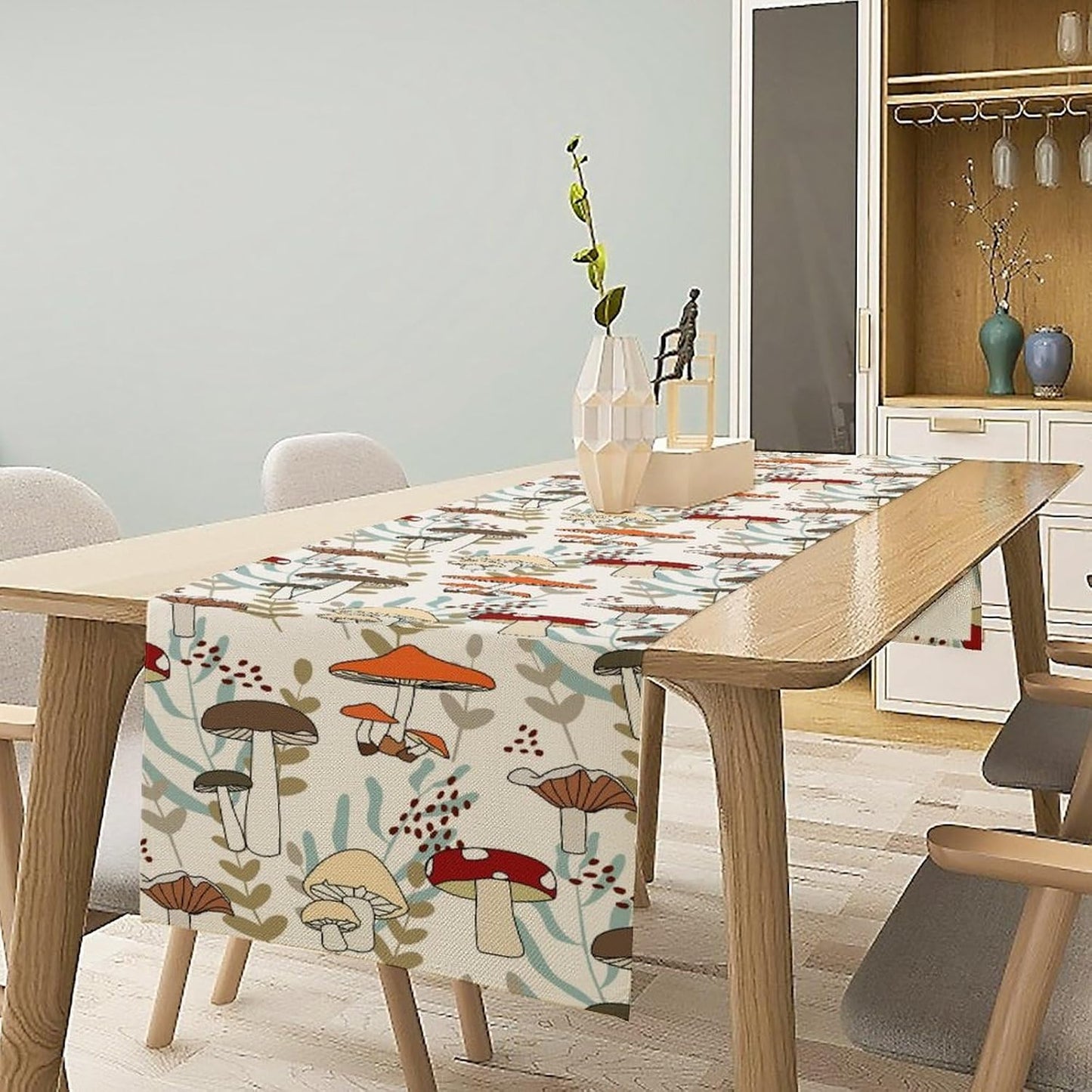 Mushroom Table Runner, Vintage Nature Plant Table Runner for Farmhouse Kitchen Dining Table Decoration for Home Party Decor 13x120 Inch