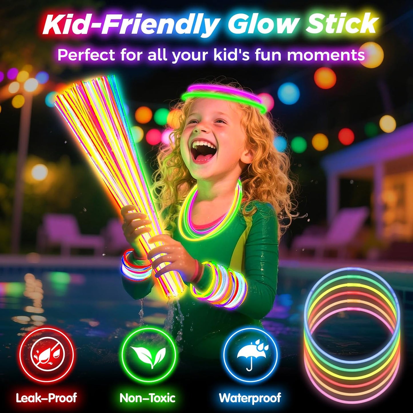 100Pcs Glow Sticks - 22 inch Glow In the Dark Sticks Party Supplies, Halloween Glow Party Pack for Kids with 9 Hours Duration, Halloween Party Favor Glow Necklace & Bracelet with 100Pcs Connectors