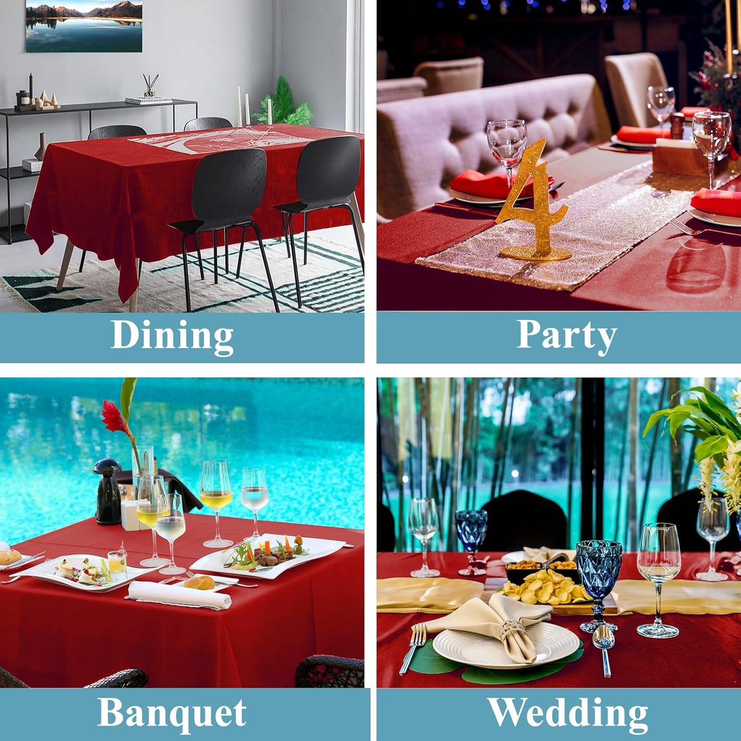 VidaFete Tablecloth 10 Pack 90 * 132inch Rectangle Table Cloth Polyester, Stain Wrinkle Resistant Polyester Dining Table Cover for Kitchen Dinning Party Wedding Rectangular Buffet Decoration(Red)