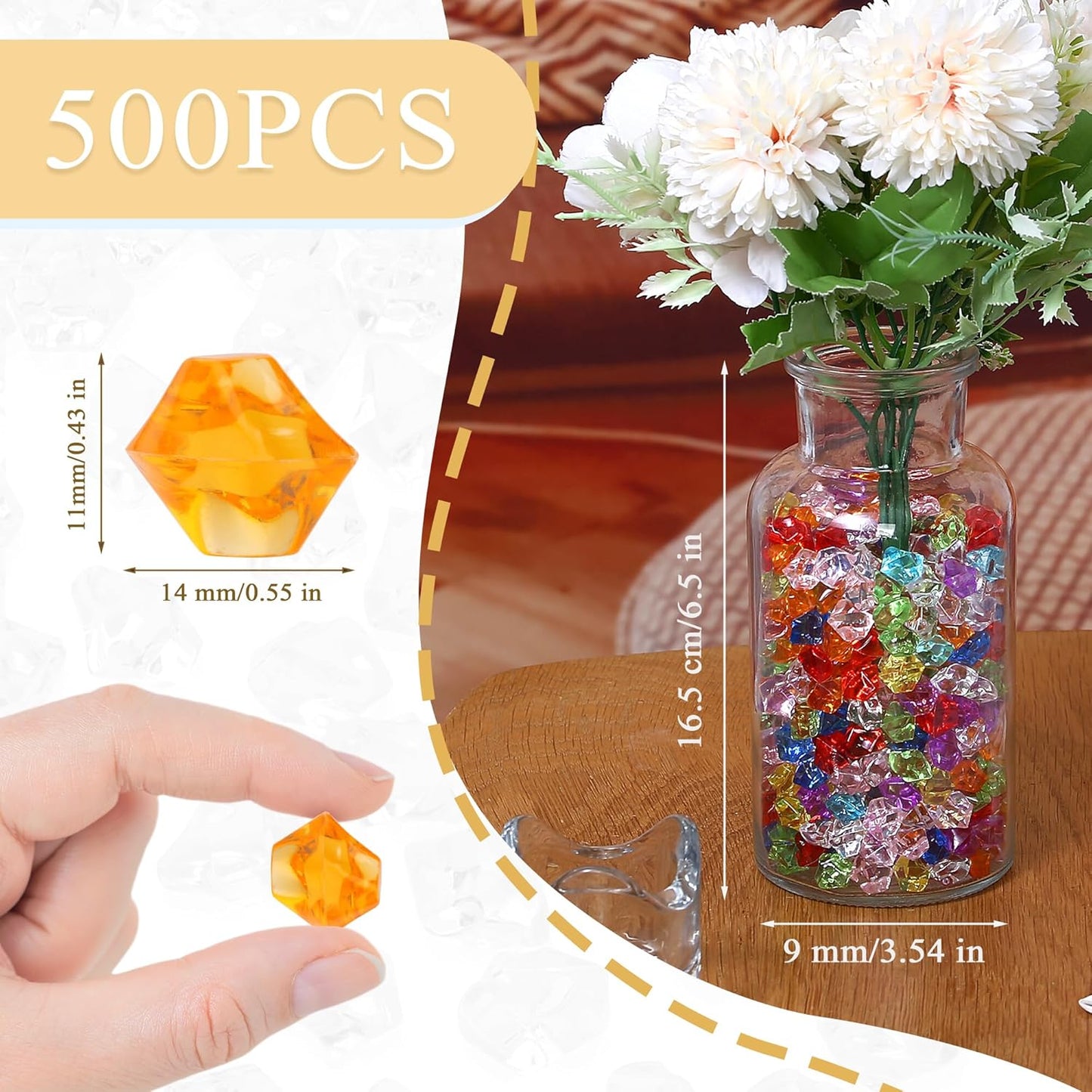 LAIDANLA 500PCS Multicolor Acrylic Gems Fake Ice Cubes Vase Fillers for Centerpiece Colorful Plastic Diamonds Fake Crushed Rocks for DIY Party Table Scatter Prop Wedding Decoration Accessories