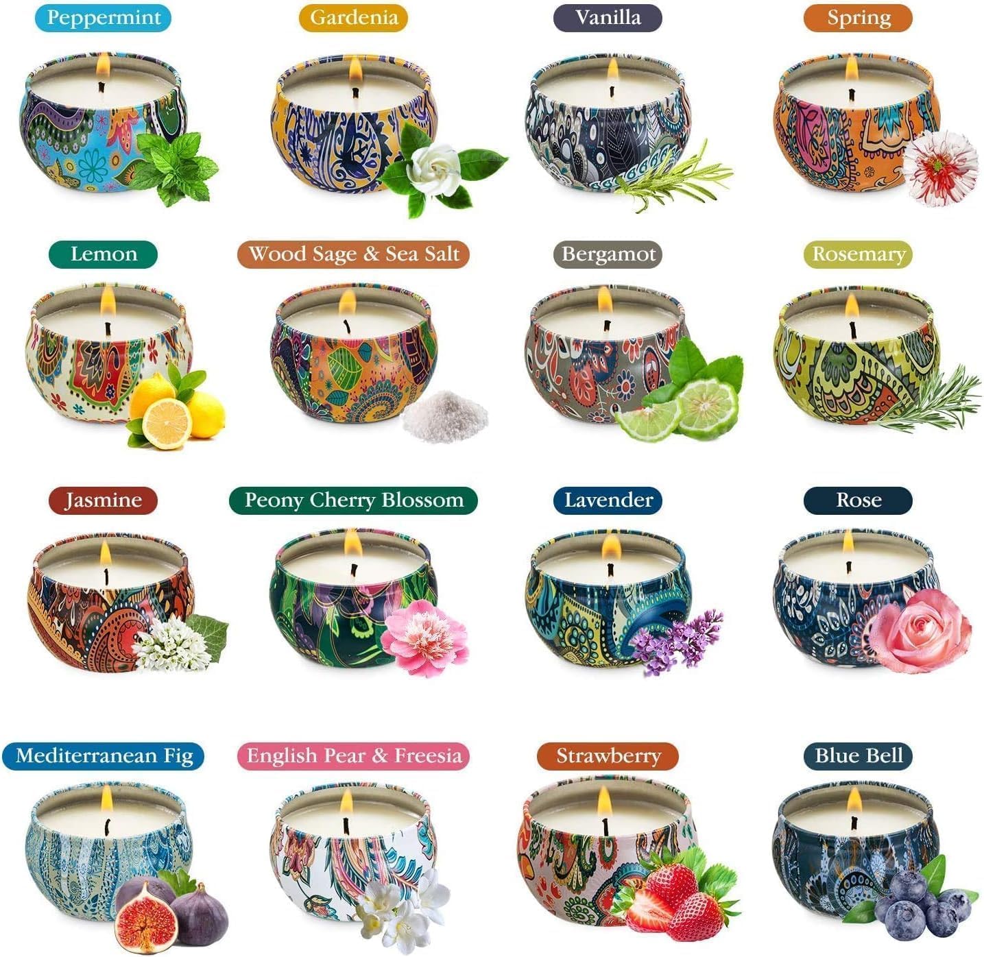 16 Pack Scented Candles Gift Set for Woman, Jar Candle, 2.5 oz Soy Wax Tin Candle-Ideal Gift for Travel Home Décor