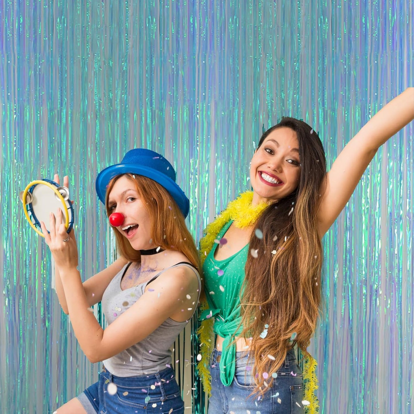 Melsan Fringe Backdrop Birthday Party Streamer Decorations - 2 Pack 3.2 x 6.5 ft Tinsel Backdrop Foil Curtains for Under The Sea Frozen Theme Birthdays Parties - Clear Blue 2 Packs
