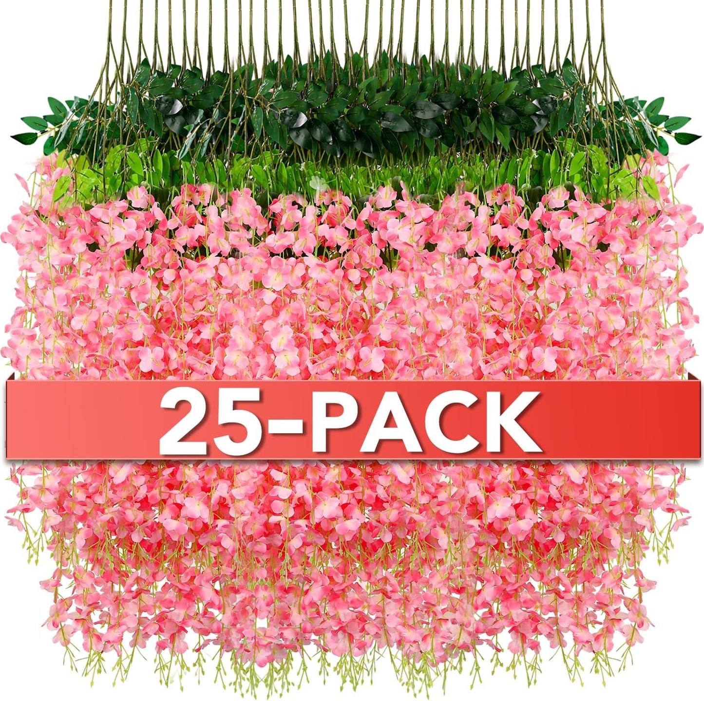 Wisteria Hanging Flowers,Fake Hanging Flowers,Wisteria artificiales Garland for Home Wedding Arch Floral Party Garden Ceremony Outdoor Decor,3.6 feet Long(25,Pink)