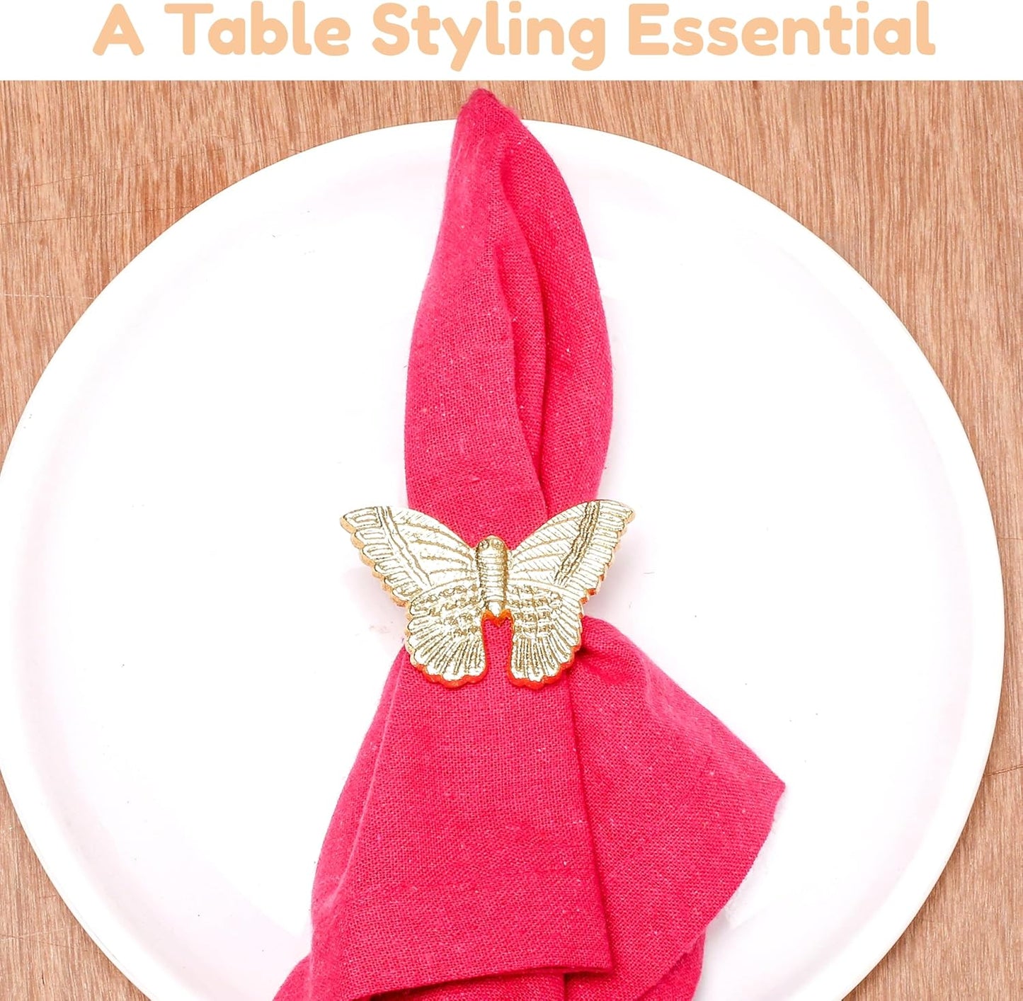 12 Pcs Gold Napkin Rings Set - Lightweight Metal Butterfly Bling Napkin Rings Guest Napkin Buckle for Wedding, Party, Gathering, Dinner, Table, Banquet, Decoration, Gifting - CLEENTABLE