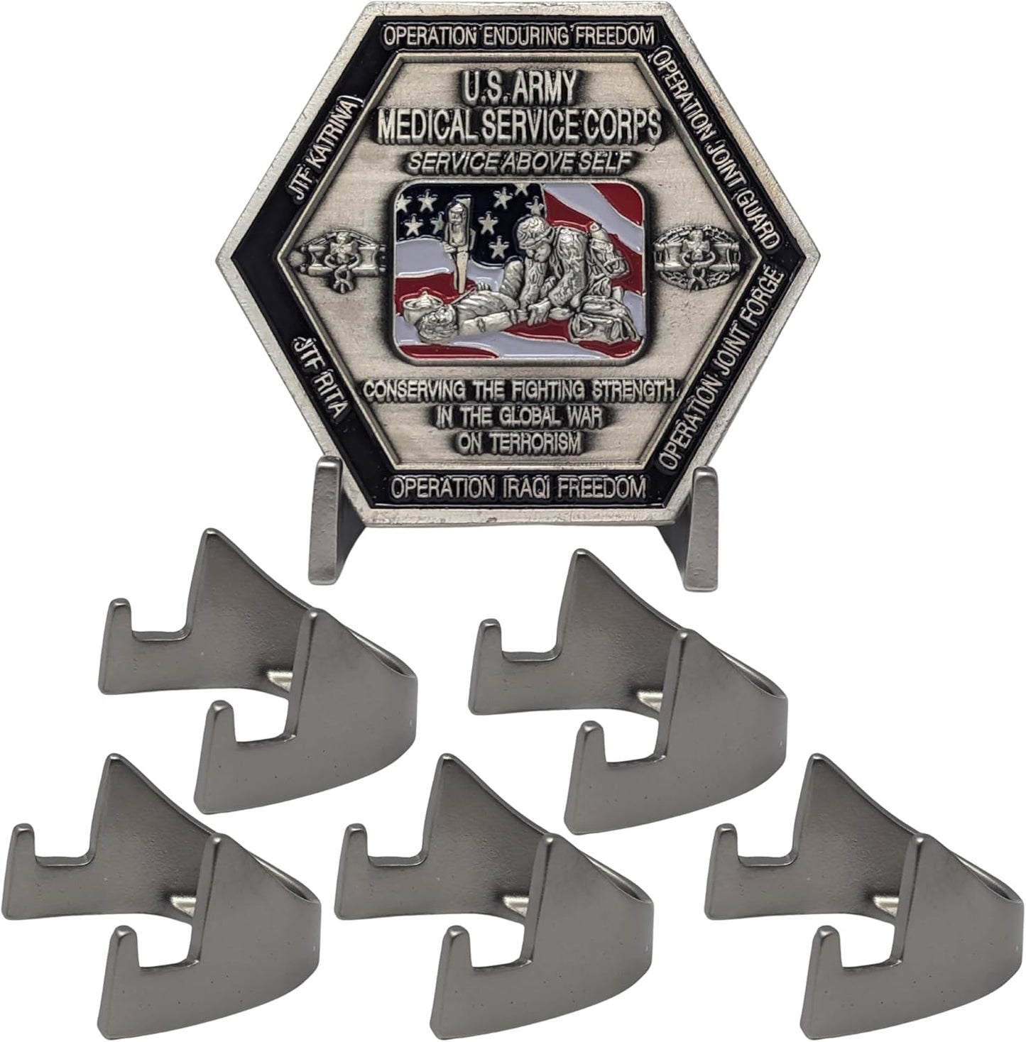 Military Challenge Coin Display Stand - Solid Metal with Anodized Finish - US Vet. Business (Black) (Nickle Five-Pack)
