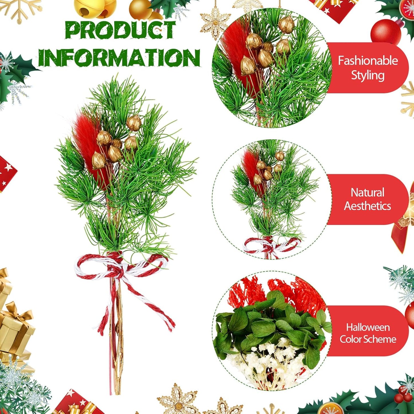 10/12/24 Pack Dried Flowers for Vase Various Mini Bouquet Dried Small Wildflowers Natural Real Flowers Bulk for Crafts DIY Wedding Decor (10, Christmas Color1)