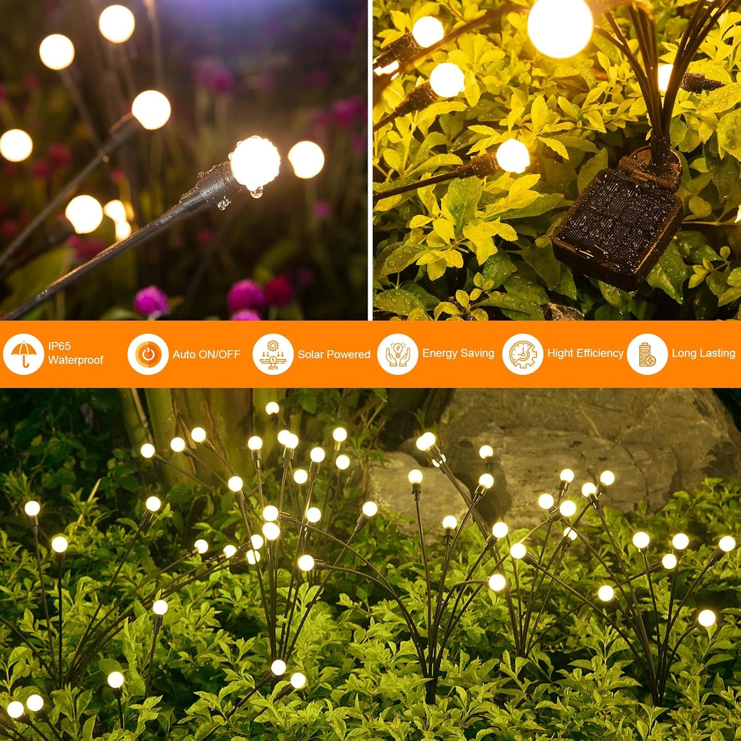 Solar Lights Outdoor(4 Pack, 32 LEDs), ASMAD Solar Garden Lights, Outdoor Decorations, Firefly Light for Patio Decor, Big Bulb, Unique Gifts for Women, Gifts for Grandma