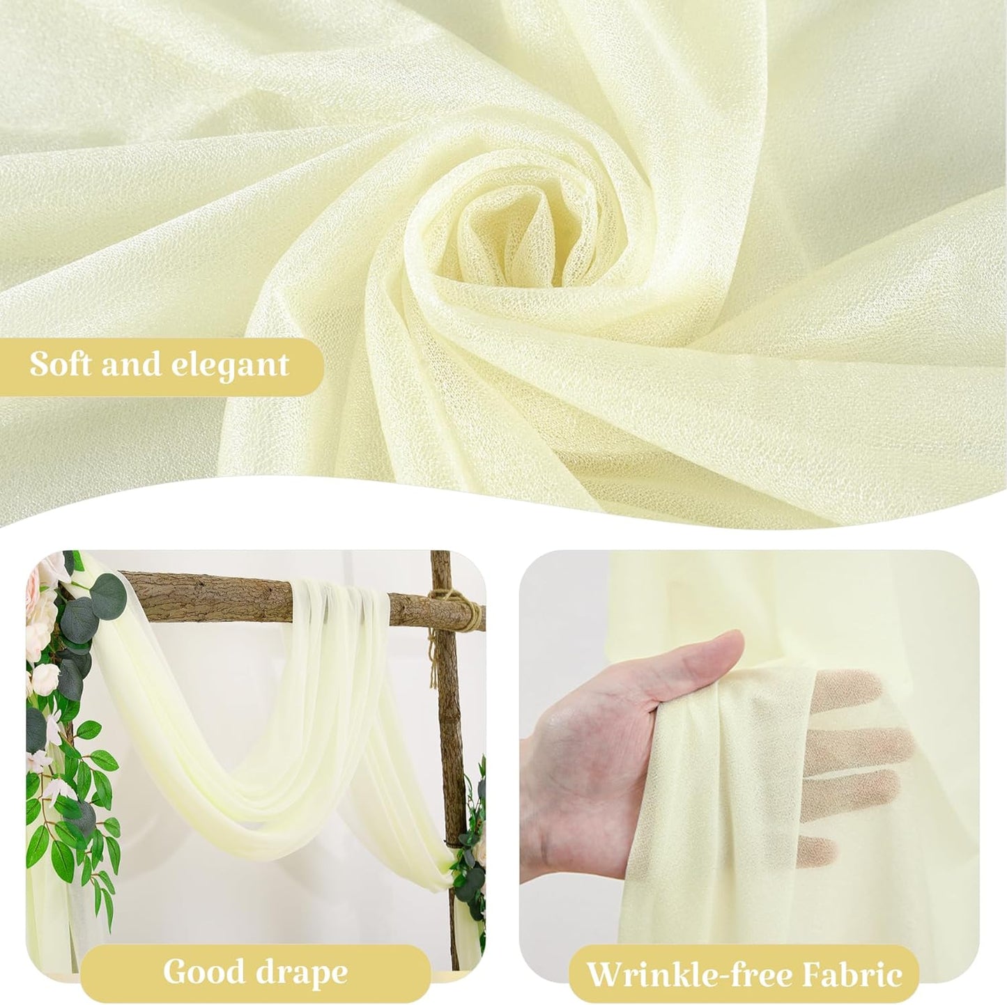 2 Panels Wedding Arch Draping Fabric Ivory Sheer Backdrop Curtain Arch Drape for Wedding Ceremony Reception,Bridal Shower Party Decorations 28" X 19ft