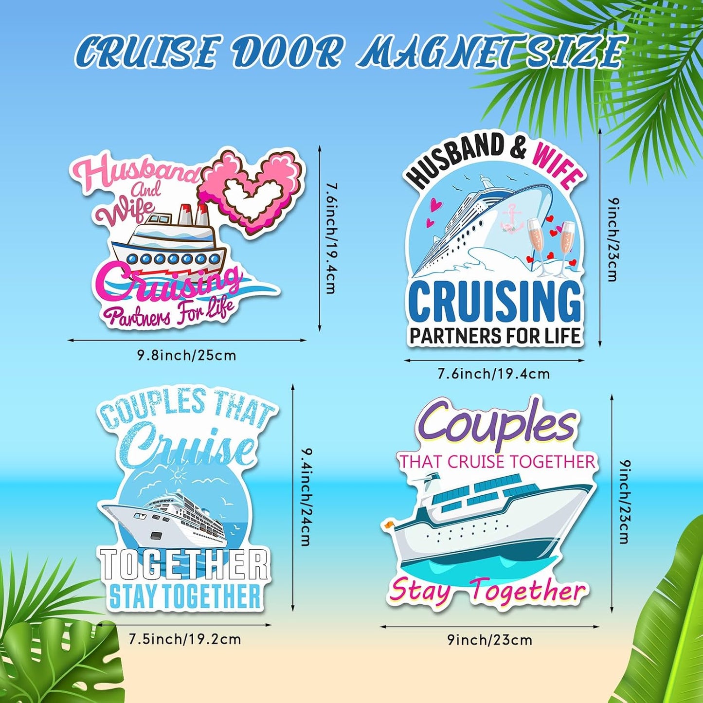 Hoteam 4 Pcs Couples Cruise Door Decorations Magnetic Husband and Wife Cruise Ship Door Funny Waterproof Nautical Magnets for Carnival Cabin Stateroom Fridge Car