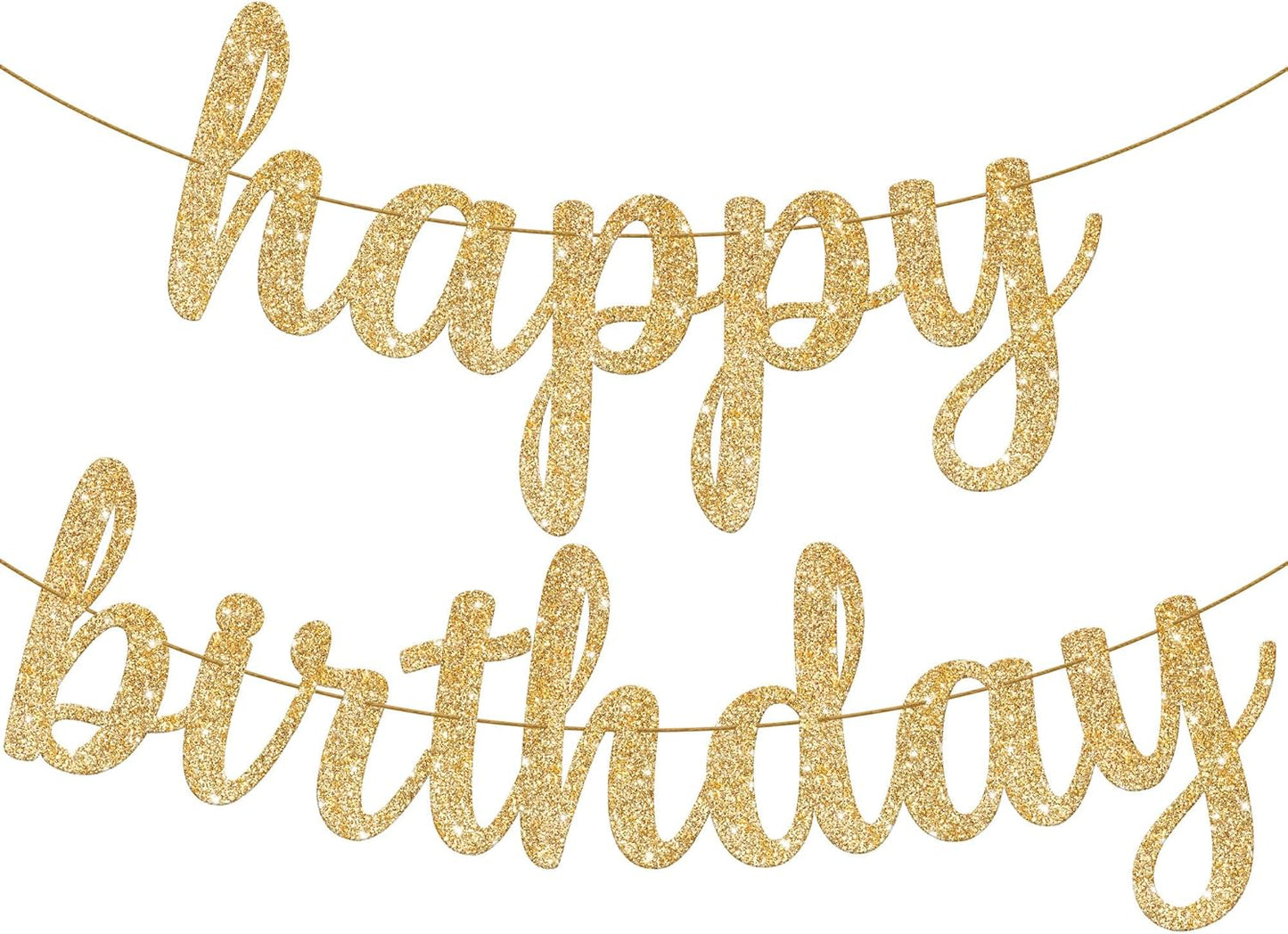 KatchOn, Glitter Cursive Gold Happy Birthday Banner - Pre-Strung, 10 Feet | Birthday Decorations for Women, Men, Boys and Girls | Hbd Banner Backdrop For Birthday Party Decorations | Gold Happy Birthday Sign