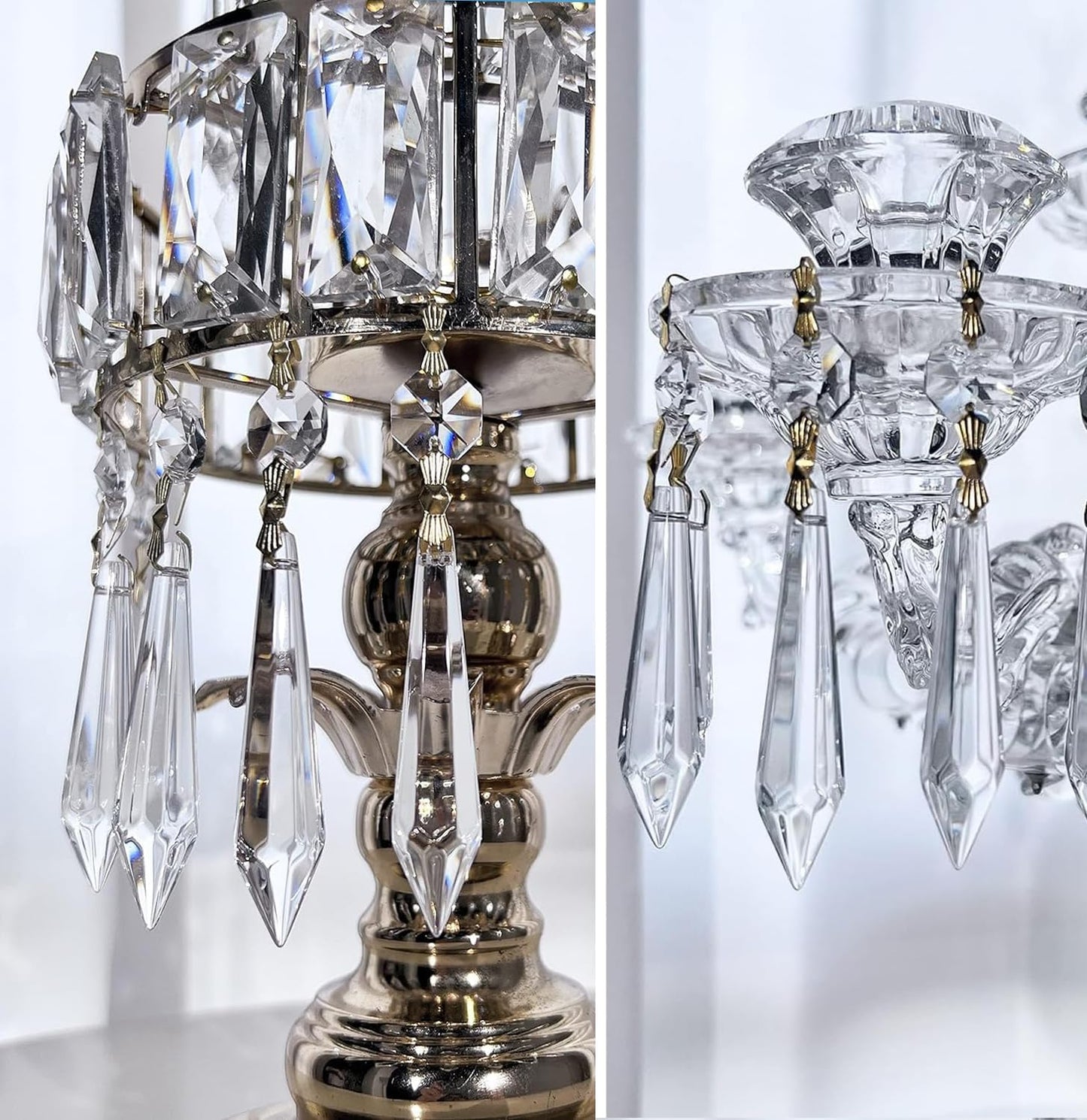 H&D 15pcs Large Clear Crystal Chandelier 60mm Icicle U-Drop Prisms Lamp Parts Brass Connectors