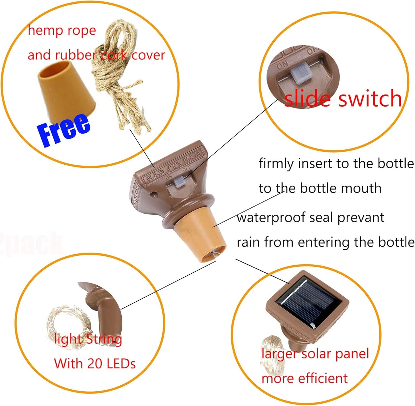 YJFWAL Upgraded 12 Pack Solar Wine Bottle Lights, 20 LEDs Waterproof Copper Light, Bottle Light Fairy Cork String Lights for Yard Patio Decor, DIY Birthday Gift for Mom Grandma Girlfriend(Warm White)