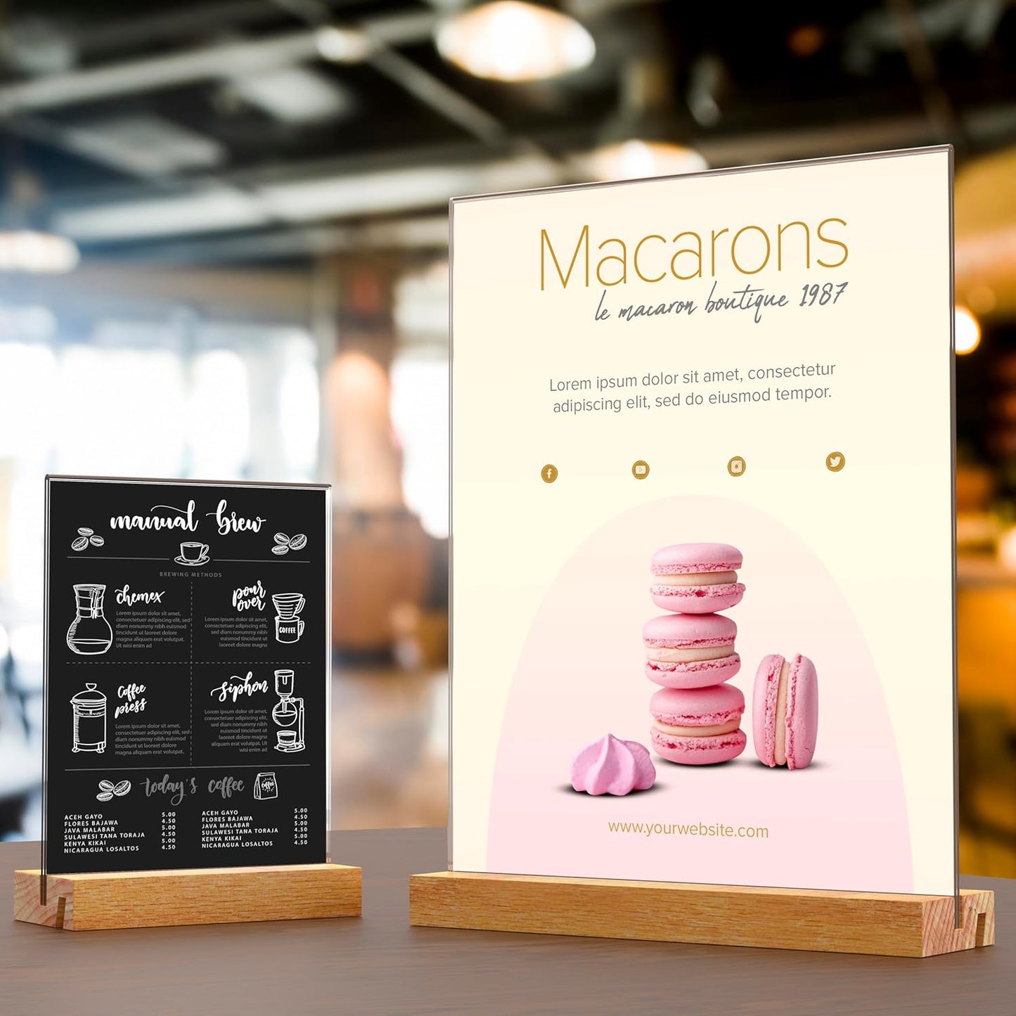 Acrylic Sign Holder with Wood Base 8.5x11 Inch Vertical and Slant Displays (2 Pack 8.5*11")