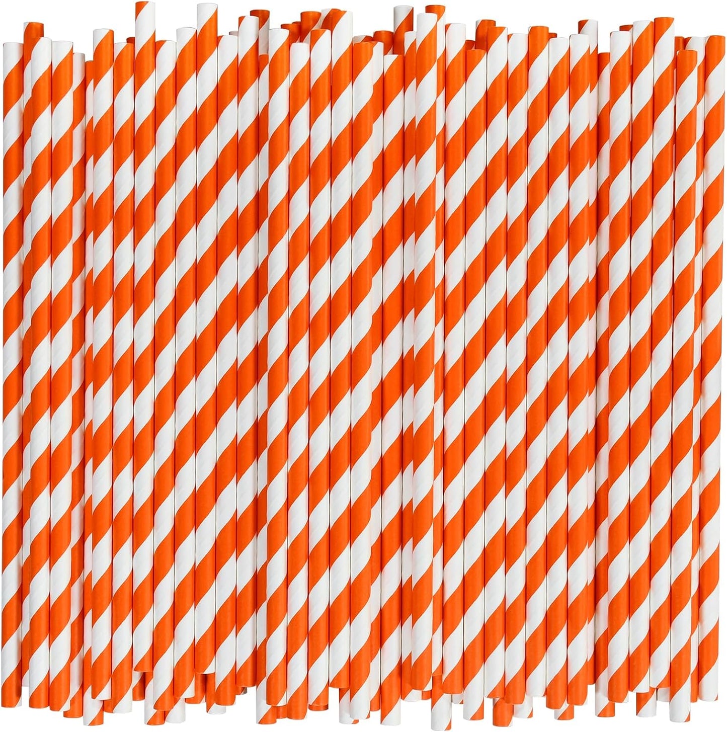 [1000 Count] Chunspak Orange/White Striped Paper Drinking Straws Bulk - 7.75"x0.24", Unwrapped - Biodegradable and Compostable