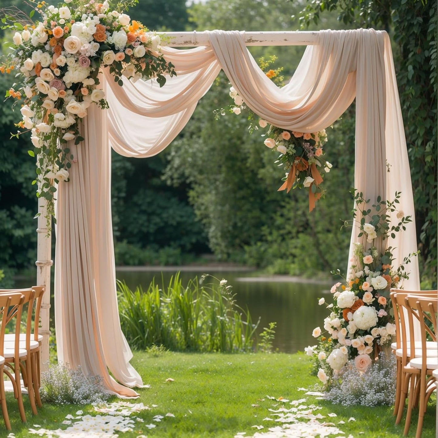 Wedding Arch Draping Fabric, 1 Panel 28" x 19Ft Deep Champagne Arch Drapes Sheer Backdrop Curtain for Wedding Ceremony Party Ceiling Decor