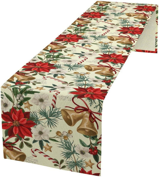 Christmas Table Runner, Seasonal Winter Xmas Holiday Kitchen Dining Table Decoration for Home Party Decor 13x120 Inch