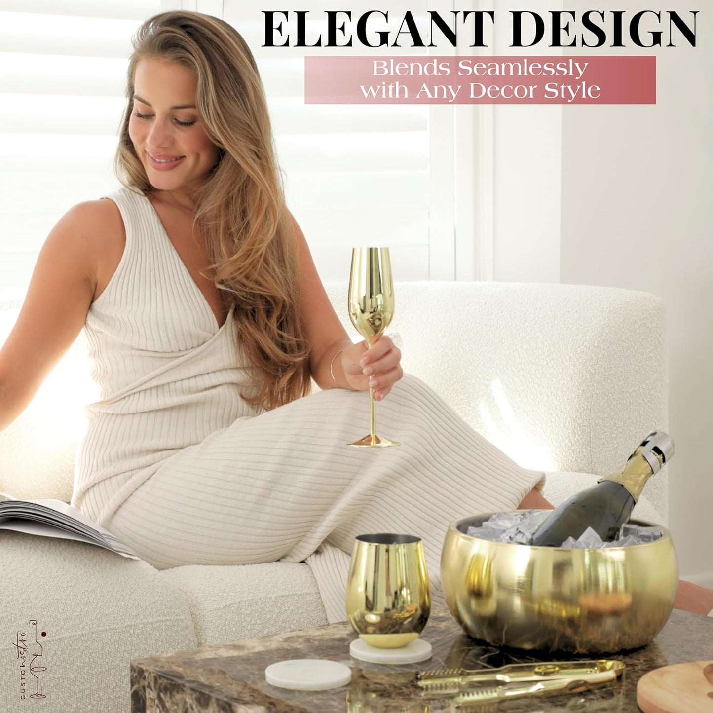 Gusto Nostro 4.1L Insulated Ice Bucket with Lid and Tongs, Double Wall Stainless Steel Ice Bucket Large, BPA Free Ice Bucket for Cocktail Bar, Keeps Champagne, Wine, Beer Chill for Parties (Gold)