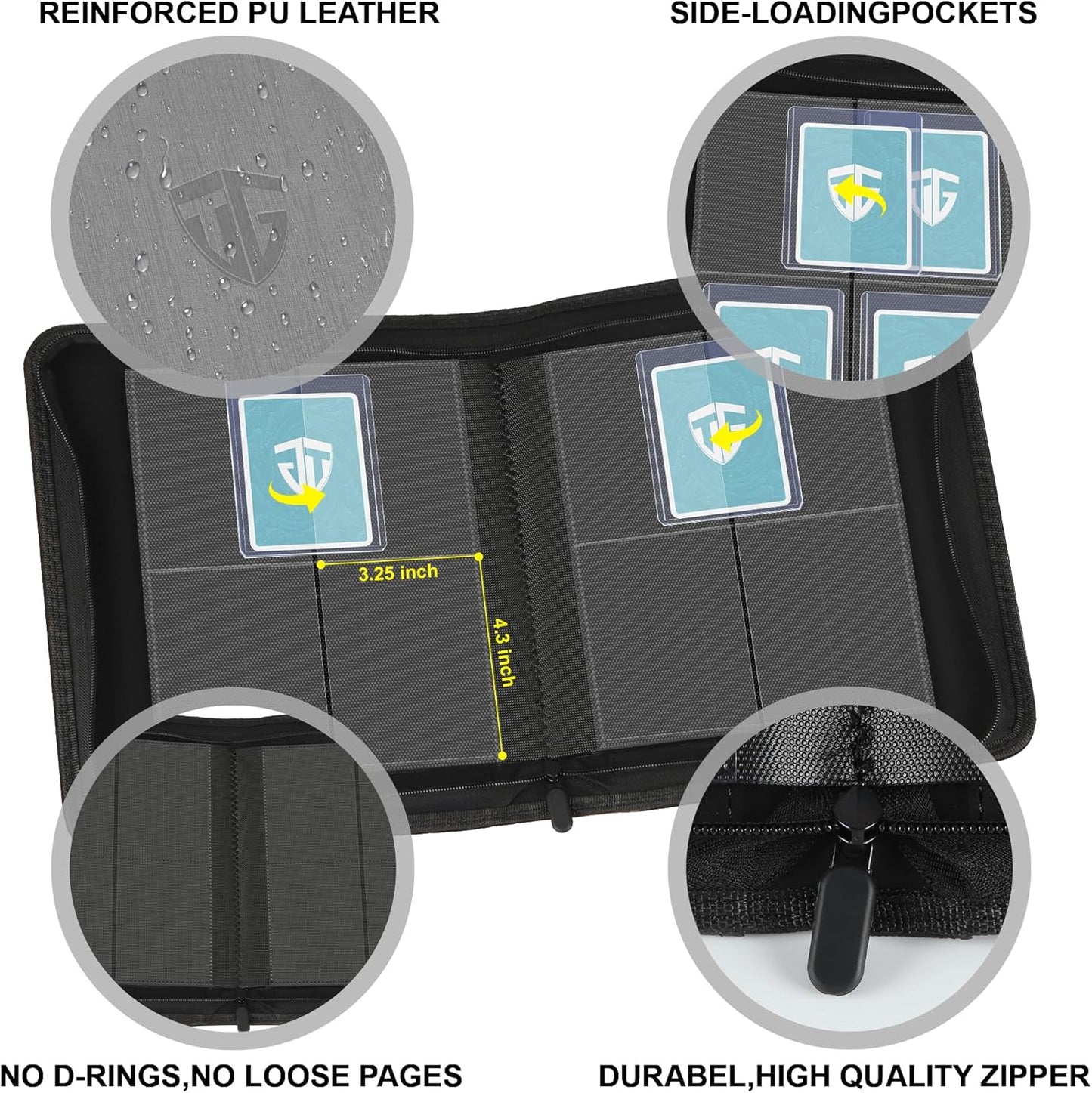 Toploader Binder,Holds 112 Toploaders, 4 Pocket Top Loader Binders for 3" x 4" Rigid Card Holders for Trading Cards or Sports Cards Binder (Gray)