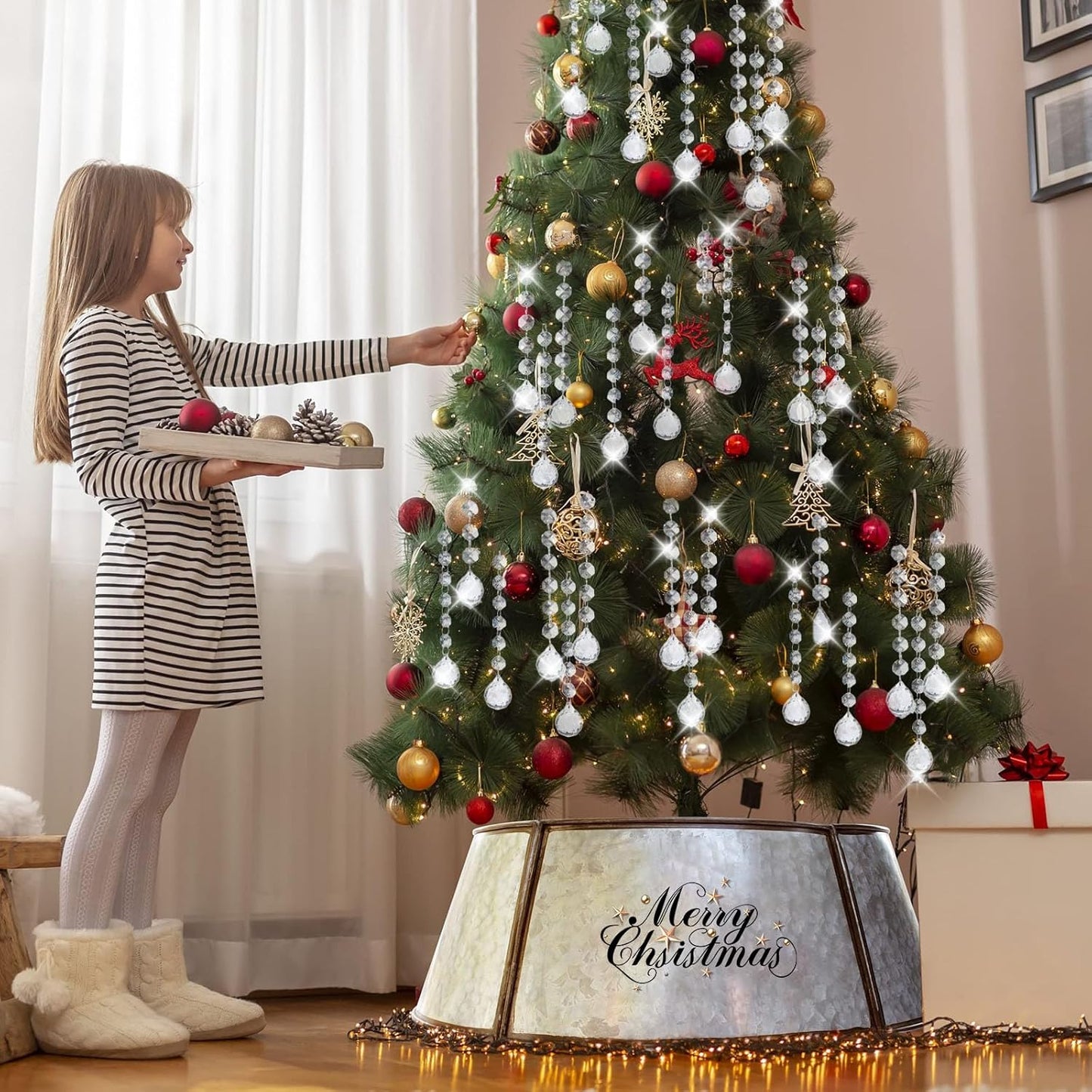 10 PCS Crystal Garland Strands, 33ft Hanging Crystal Strings for Window Curtains Doorway Decorations, Acrylic Clear Ball Crystal Ornaments for Christmas Tree, Wedding Party Home Chandelier Decor