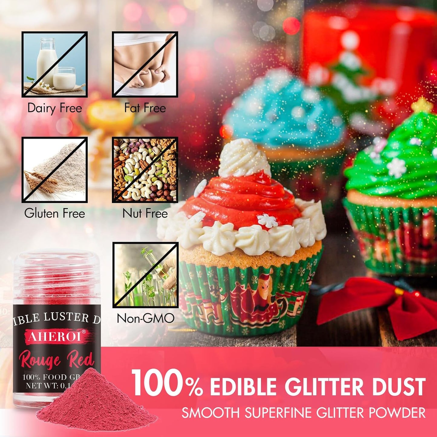 Aheroi Edible Glitter, 24 Colors Luster Dust Edible, Cocktail Glitter Luster Dust Sprinkles Drink Glitter Set, Shimmering Glitter Powder Glitter for Fondant Cake Chocolate Cocktail Candy（4g/0.14oz）