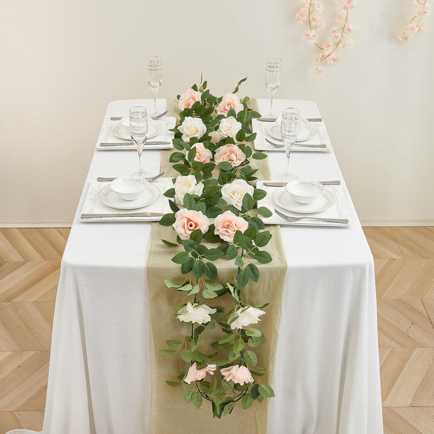 Artificial Rose Garlands Rose Vines Leaves Banners Hanging Floral Garland Fake Rose Flower Vine Wall Decorations