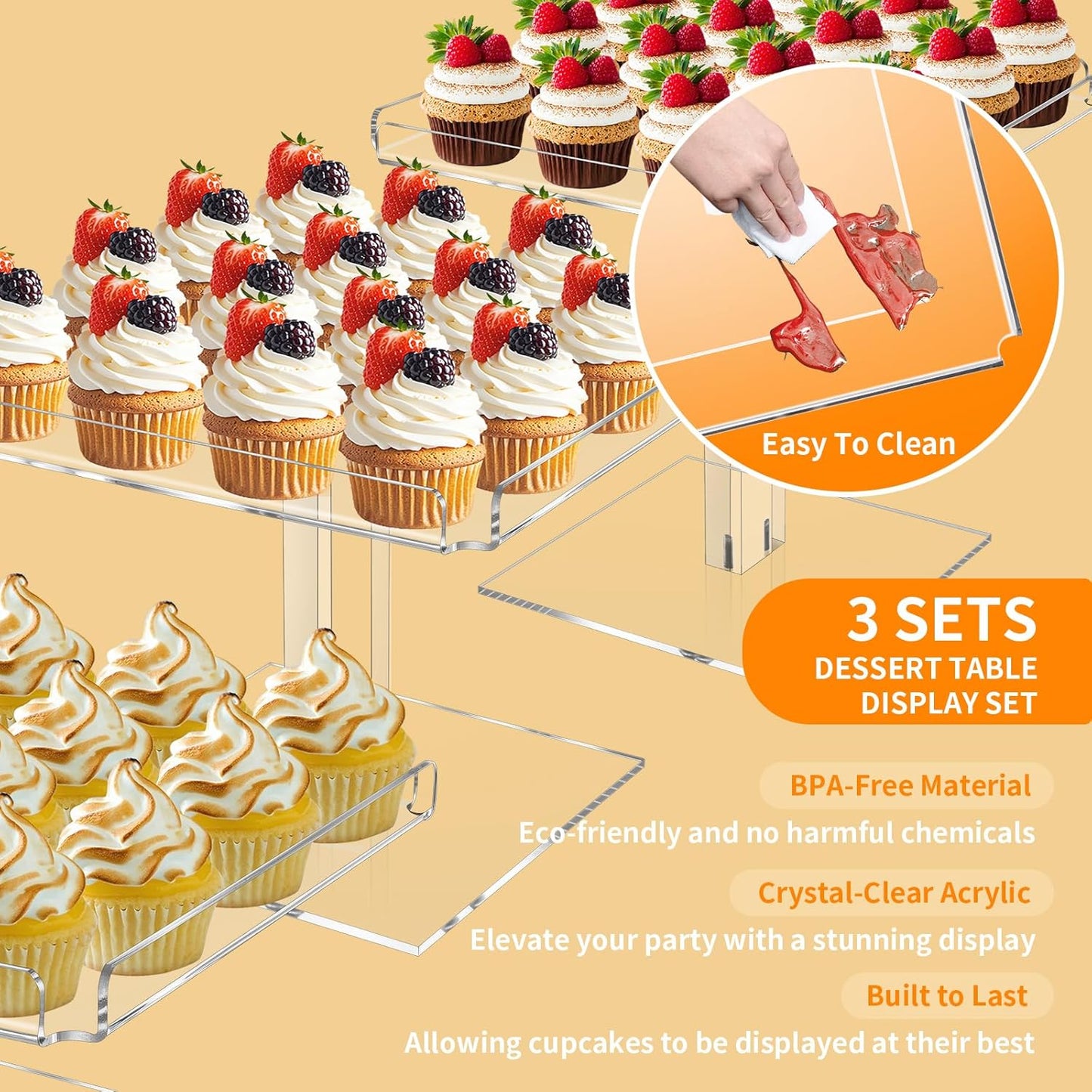 3 Tiered Serving Tray Set for Entertaining, Acrylic Dessert Table Display Set, Cupcake Stand Buffet Risers for Wedding Birthday Party Baby Shower