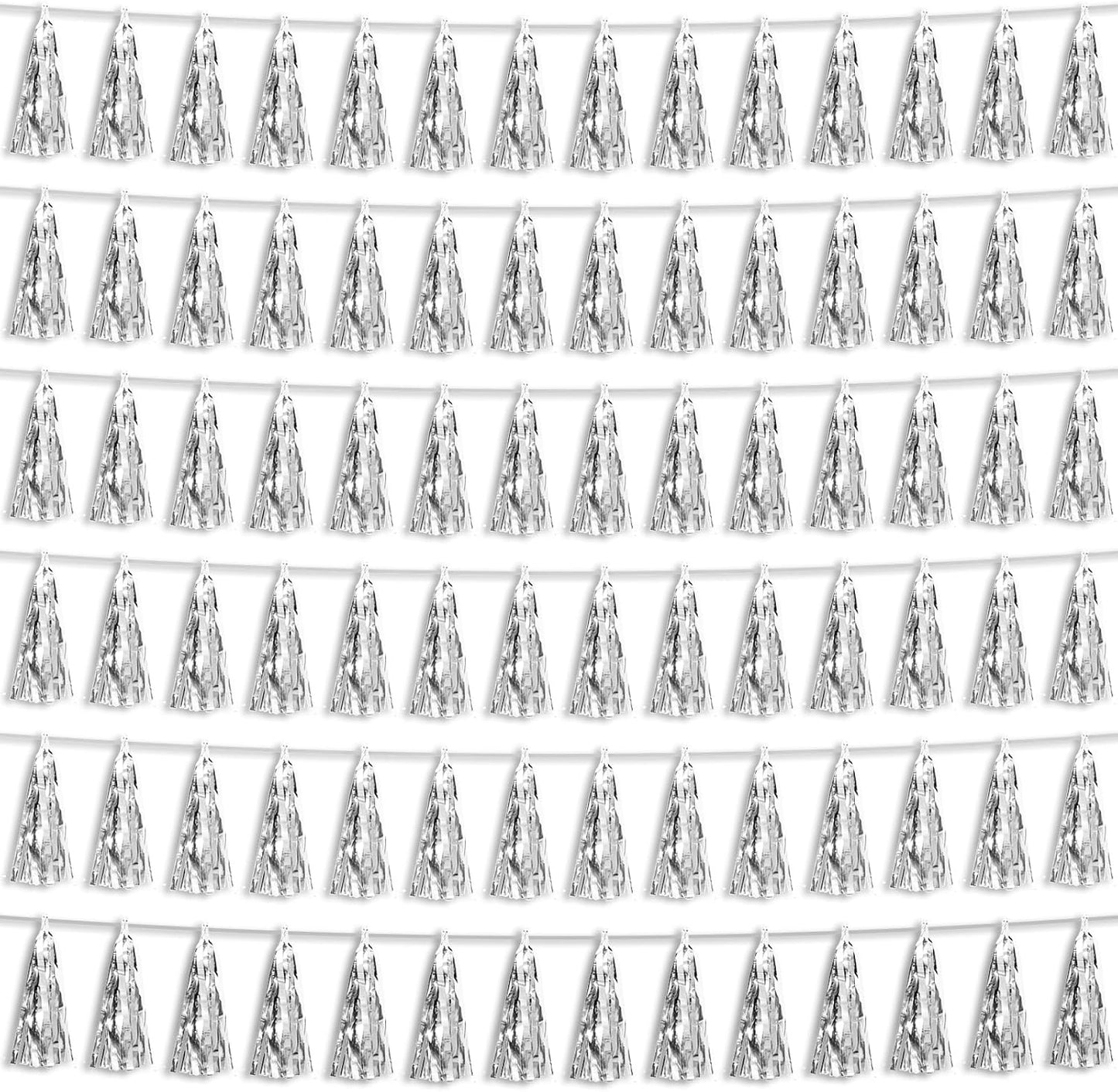 6P Silver Foil Fringe Metallic Tassel Streamers Banner Tassel Garland for Parade Floats, Bachelorette, Wedding, Birthday, Graduation, Christmas, Bridal/Baby Shower Party Decorations