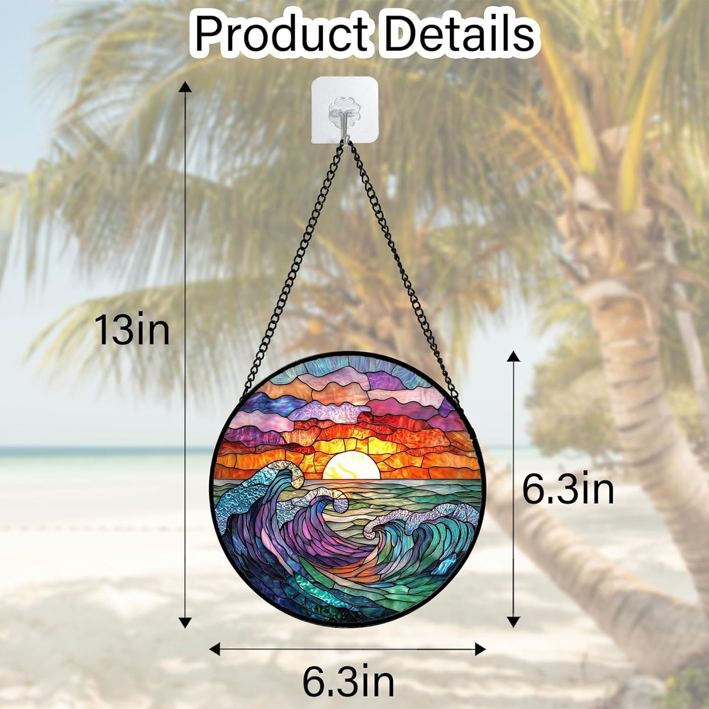 Stained Glass Window Hanging, Clouds and Sea Waves Suncatcher Diamond Glass Panel Hangings Scenery Sun Catchers Decor for Birthday for Women, Men, Wife, Aunt, and Mom 6.3 in