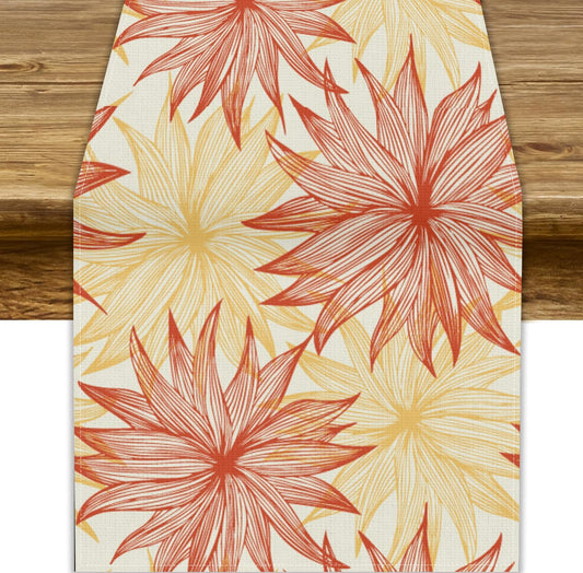 Autumn Chrysanthemum Table Runner, Vintage Modern Geometric Floral Boho Table Runner for Kitchen Dining Bedroom Living Room Table Decor for Indoor Outdoor Home Party, 13x36 Inch