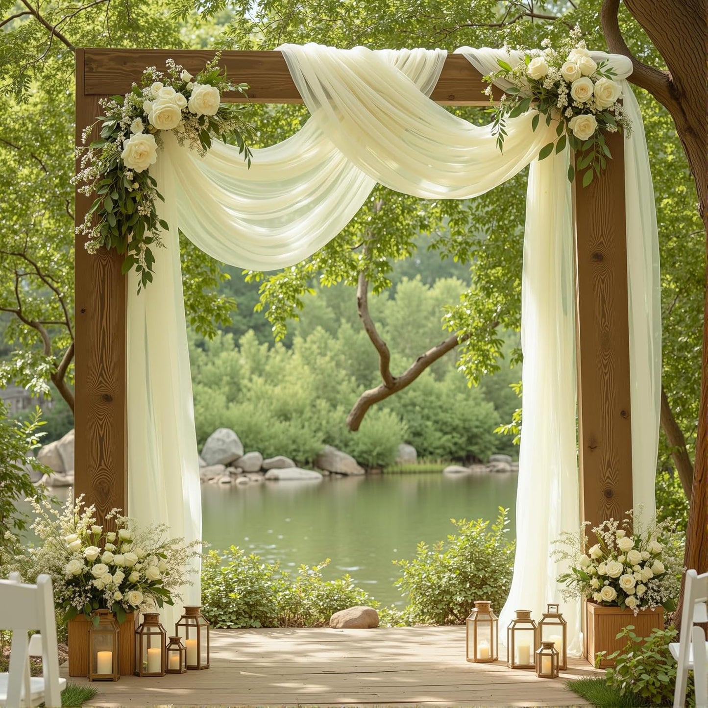 1 Panels Wedding Arch Draping Fabric Ivory Sheer Backdrop Curtain Arch Drape for Wedding Ceremony Reception,Bridal Shower Party Decorations 28" X 19ft
