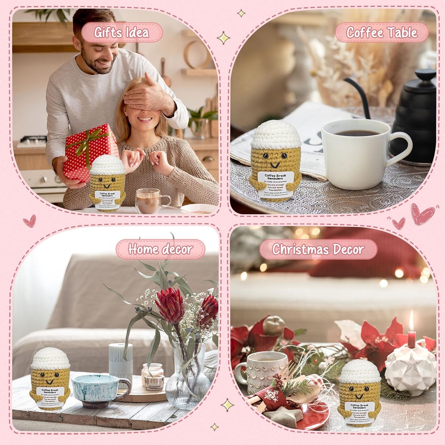 Coffee Lovers Birthday Gifts for Women Men,Emotional Support Gifts,Encouragement Little Reminders Present,Positive Coffee Accessories,Crochet Espresso Desk Decorations