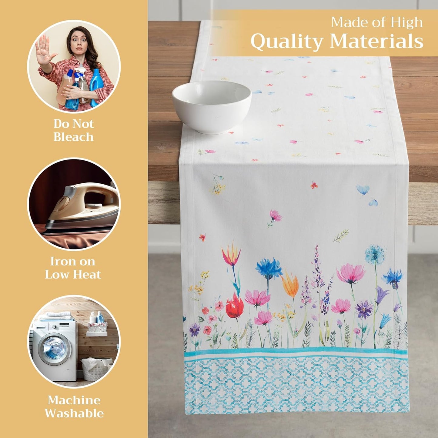 Maison d' Hermine Table Runner 100% Cotton Single Layer Table Runners 108 inches Long Decorative for Home Kitchen Dining Party Wedding Bridal Shower Spring Summer (Flower in The Field, 14.50" x 108")