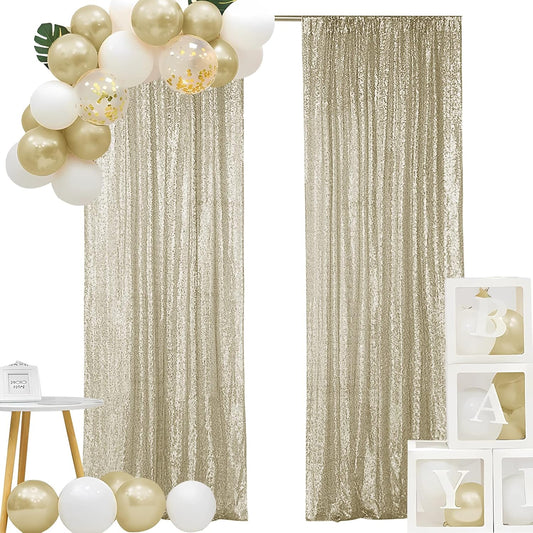 Hahuho Champagne Sequin Backdrop Curtain, 2PCS 2FTx8FT Glitter Backdrop Curtain for Parties, Christmas, Wedding, Party Decoration（2 Panels, 2FT x 8FT, Champagne