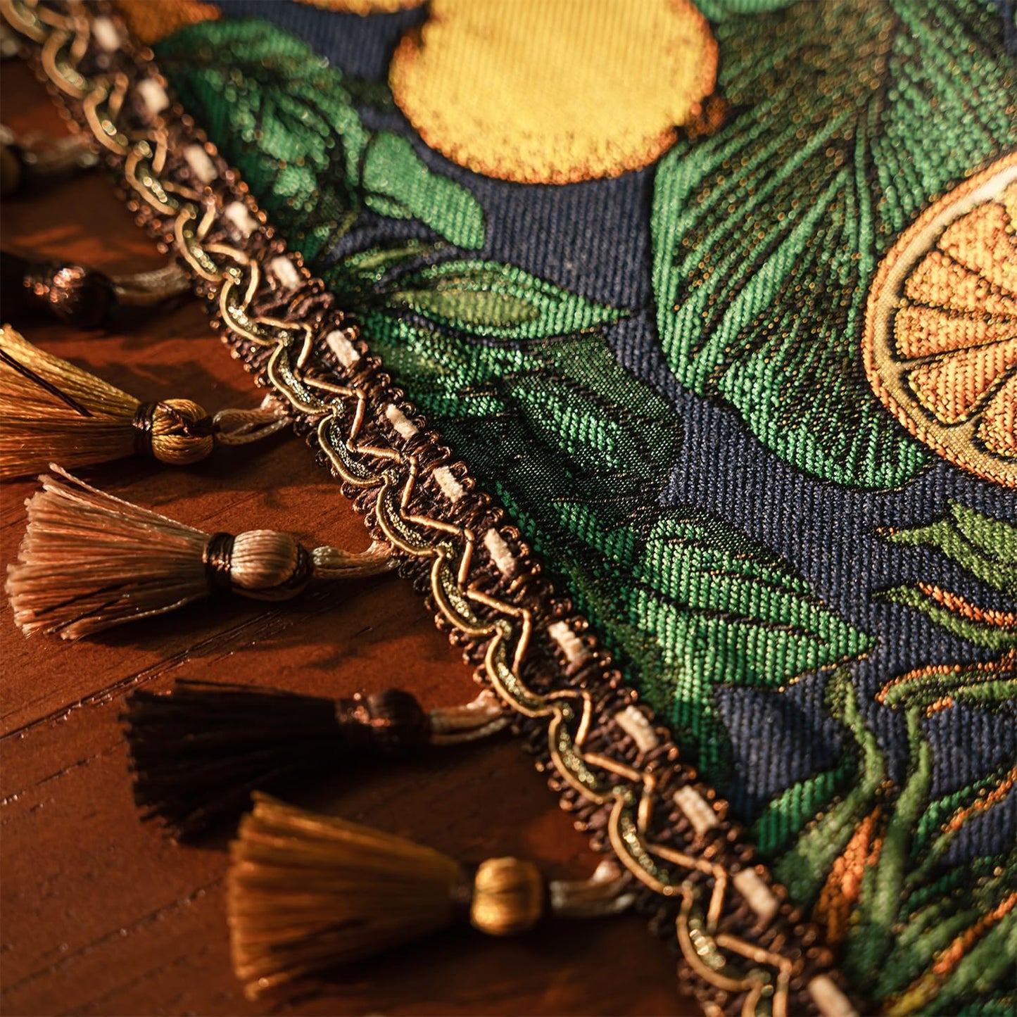 13×72 Inch Table Runner, Retro-Luxury Tassels Series for Kitchen Dining Table Holiday Decoration (Lemon Garden)