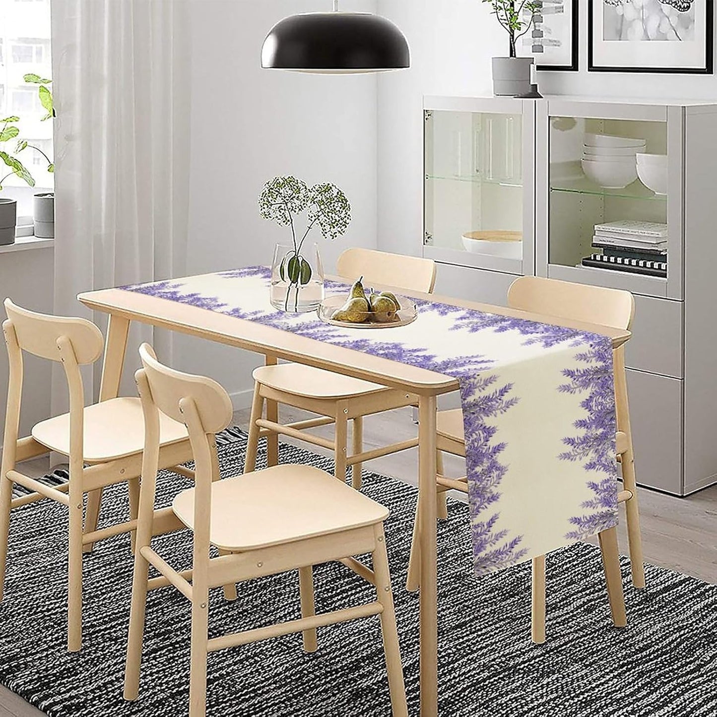 Purple Lavender Table Runner Vintage Watercolor Modern Kitchen Restaurant Decoration Suitable for Indoor and Outdoor Wedding Party Banquet Table Runner 13x108 Inch