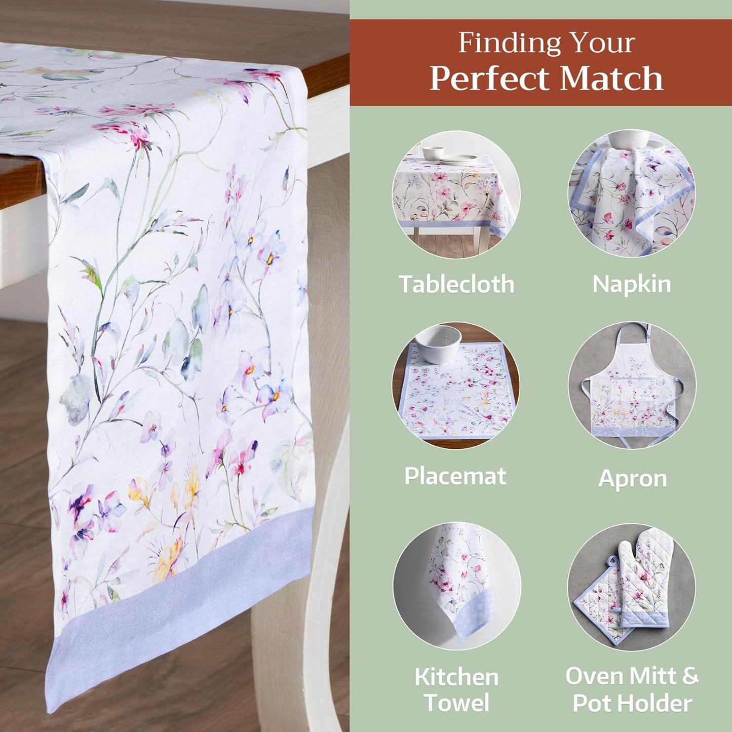 Maison d' Hermine Table Runner 100% Cotton Single Layer Table Runners 108 inches Long Decorative for Home Kitchen Dining Party Wedding Bridal Shower Spring Summer (Summer Floral, 14.50" x 108")