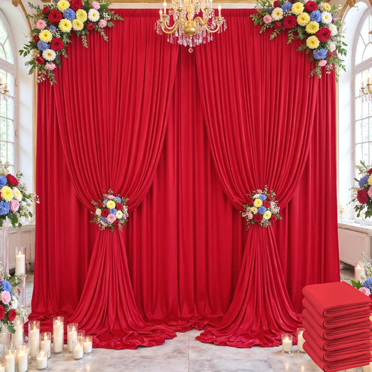 30×14ft Wrinkle Free Red Backdrop Curtain for Wedding Parties,6 Panels 5×14ft Height Soft Silky Polyester Backdrop Drapes Red Photo Back Ddrop Curtains for Event Photography Christmas Background Cloth
