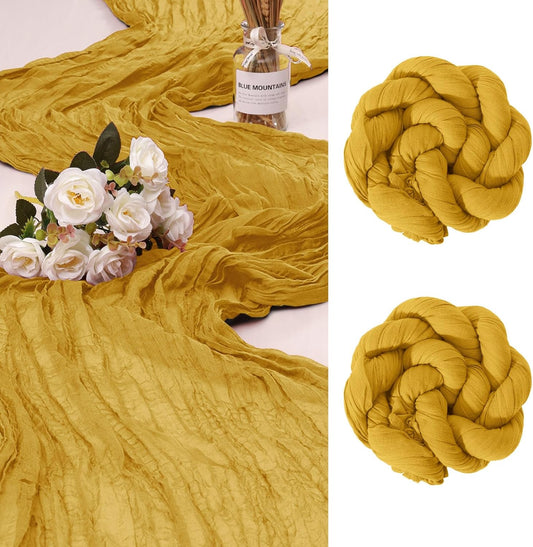 2 Pack Cheesecloth Table Runner 10Ft Christmas Gauze Boho Table Runners for Wedding Decor Bridal Shower Decorations Baby Shower Party(35" x 120")