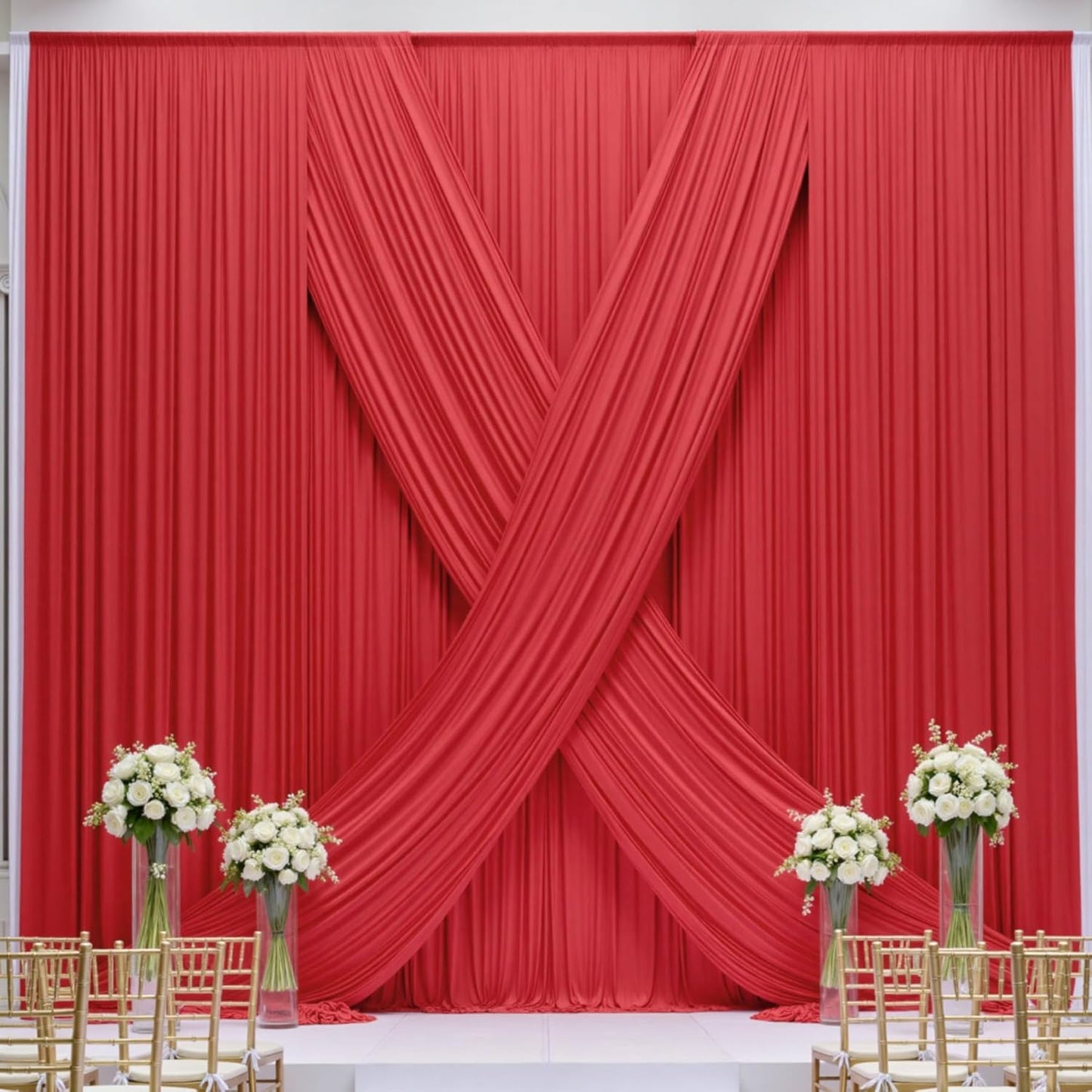 60×12ft Wrinkle Free Red Backdrop Curtain for Wedding Parties,12 Panels 5×12ft Long Soft Silky Polyester Backdrop Drapes Red Photo Back Drop Curtains for Photography Stage Christmas Background Cloth
