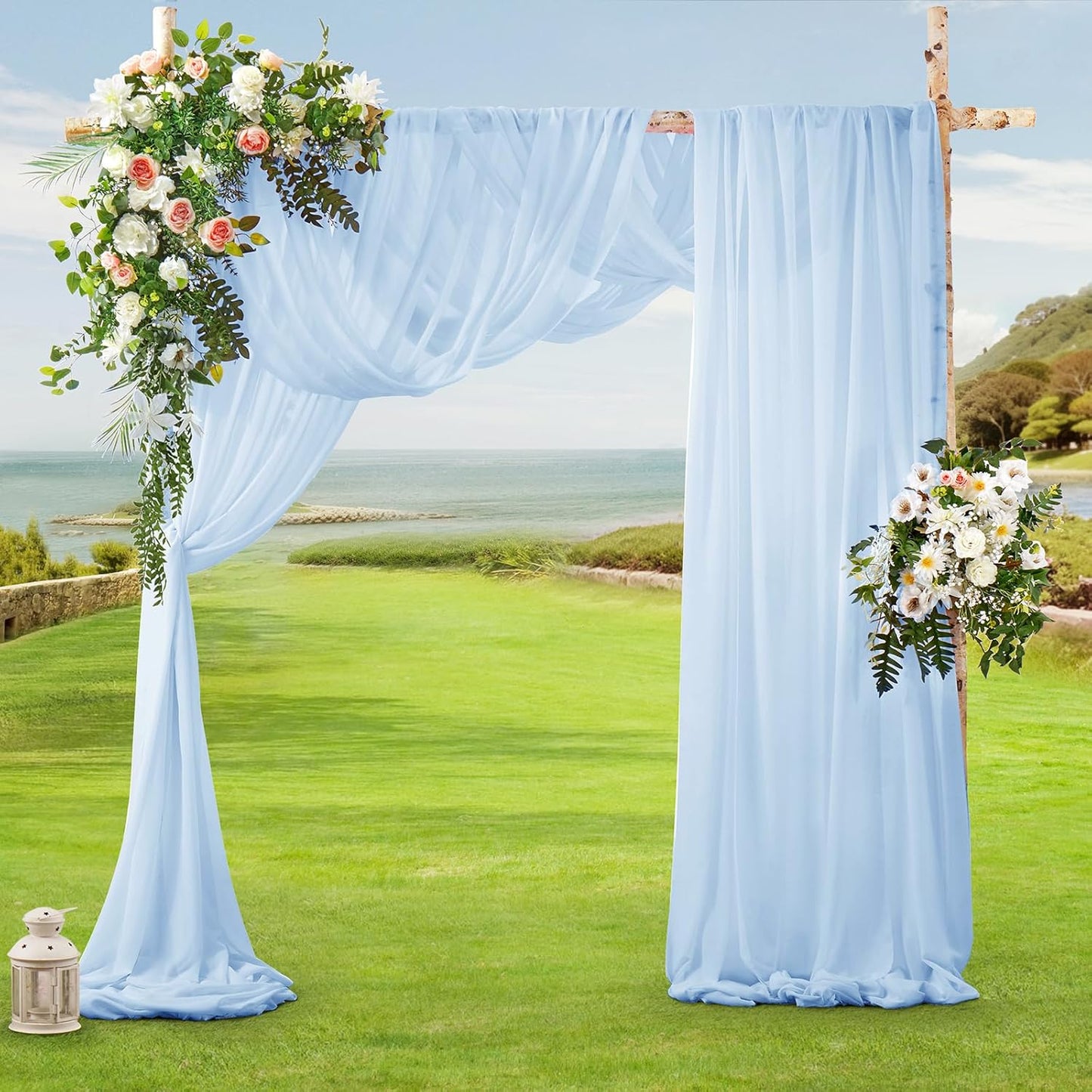 SiinvdaBZX 2 Panels Wedding Arch Draping Fabric 30" x 20Ft Light Blue Sheer Chiffon Fabric Outdoor Extra Long Decorative Drapery for Party Ceremony Ceiling Curtain Backdrop